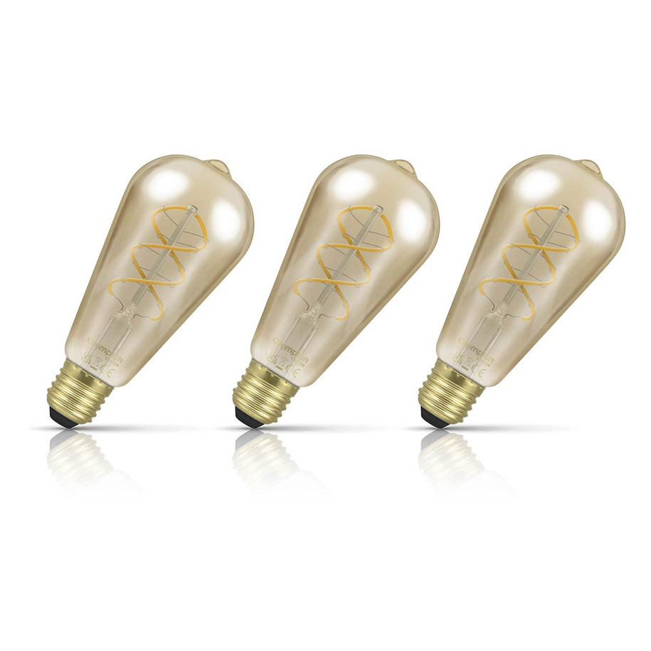 3-Pack Crompton ST64 LED Light Bulbs E27 4.9W (35W Eqv) Dim Extra Warm White Antique Spiral Filament Squirrel Cage Screw Vintage Edison