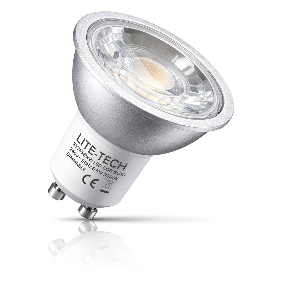 10-Pack LiteTech GU10 Spotlight LED Light Bulbs 6.5W (50W Eqv) Dim Warm White Halogen Replacement COB Twist and Lock 2