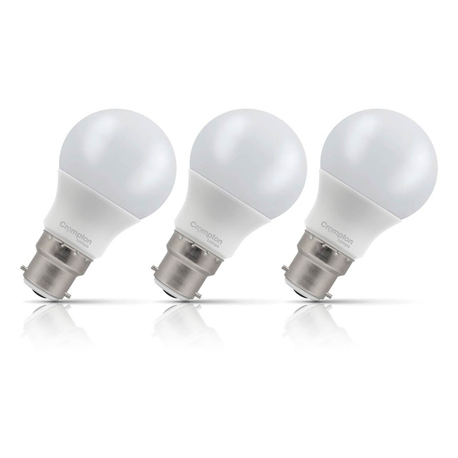 3-Pack Crompton GLS LED Light Bulbs B22 7W (60W Eqv) Warm White Opal Bayonet Frosted Opal