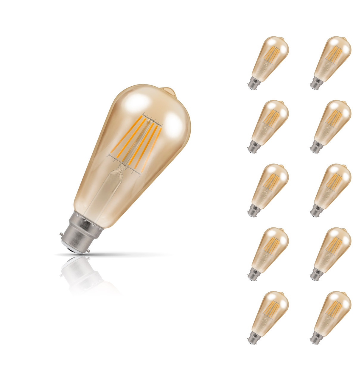 10-Pack Crompton ST64 LED Squirrel Cage Light Bulbs B22 7W (50W Eqv) Dim Extra Warm White Antique Filament Bayonet Vintage Edison