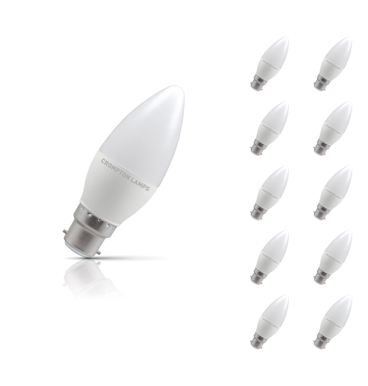 Crompton Candle LED Light Bulb B22 4.9W (40W Eqv) Daylight 10-Pack Opal