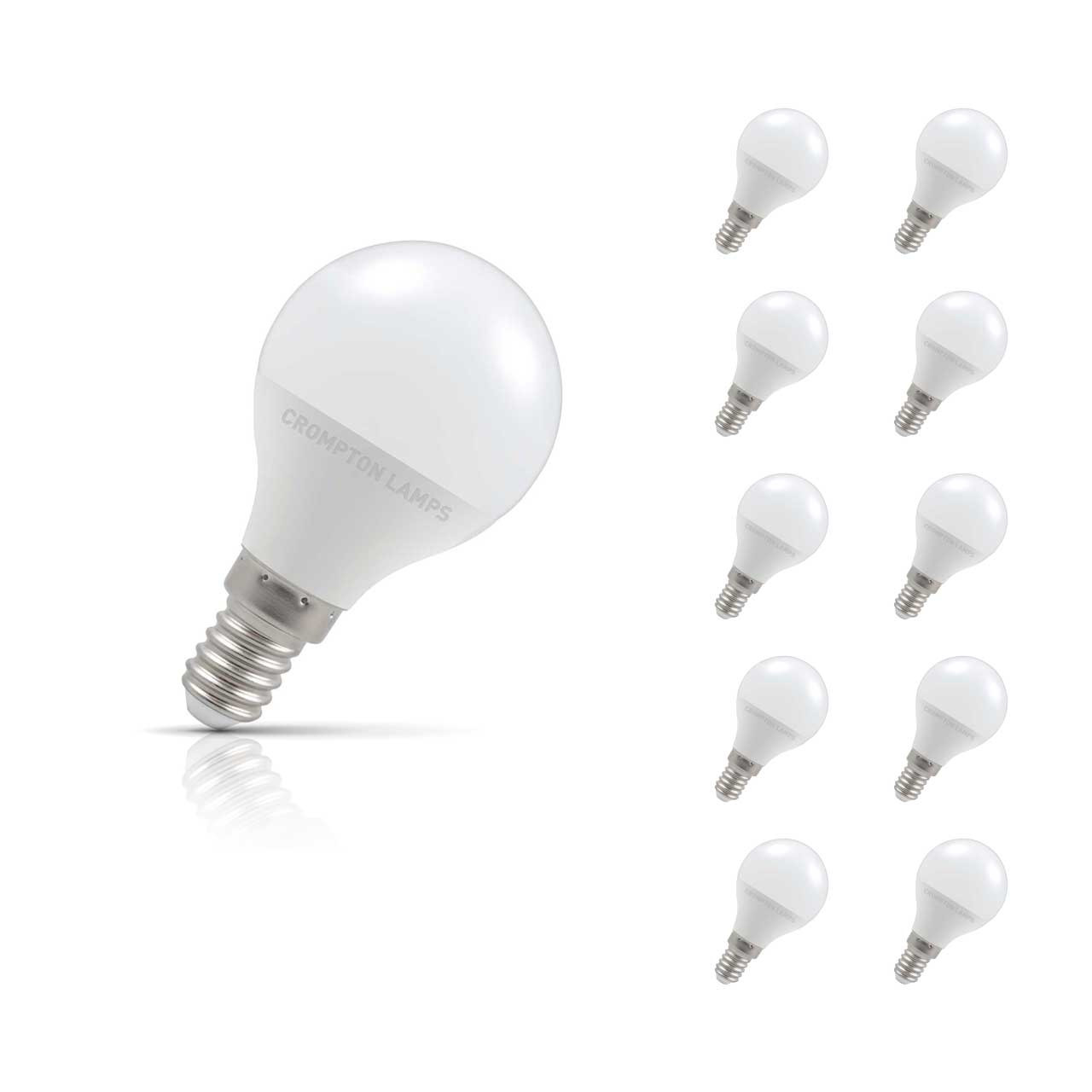 Crompton Golfball LED Light Bulb E14 4.8W (40W Eqv) Cool White 10-Pack Opal