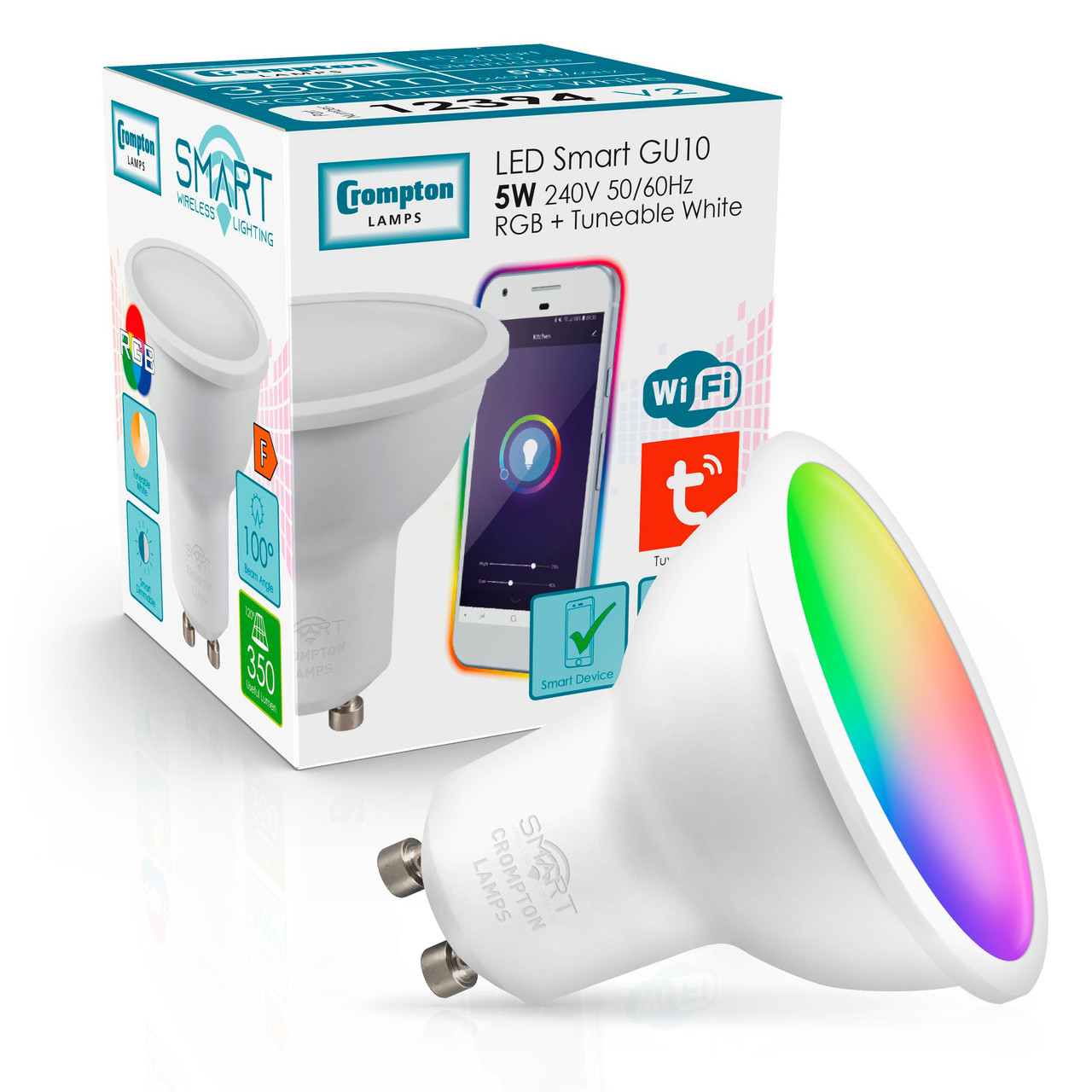 Photos - Light Bulb Crompton Lamps LED Smart Wifi GU10 Bulb 5W Dimmable RGB and Tuneable White 