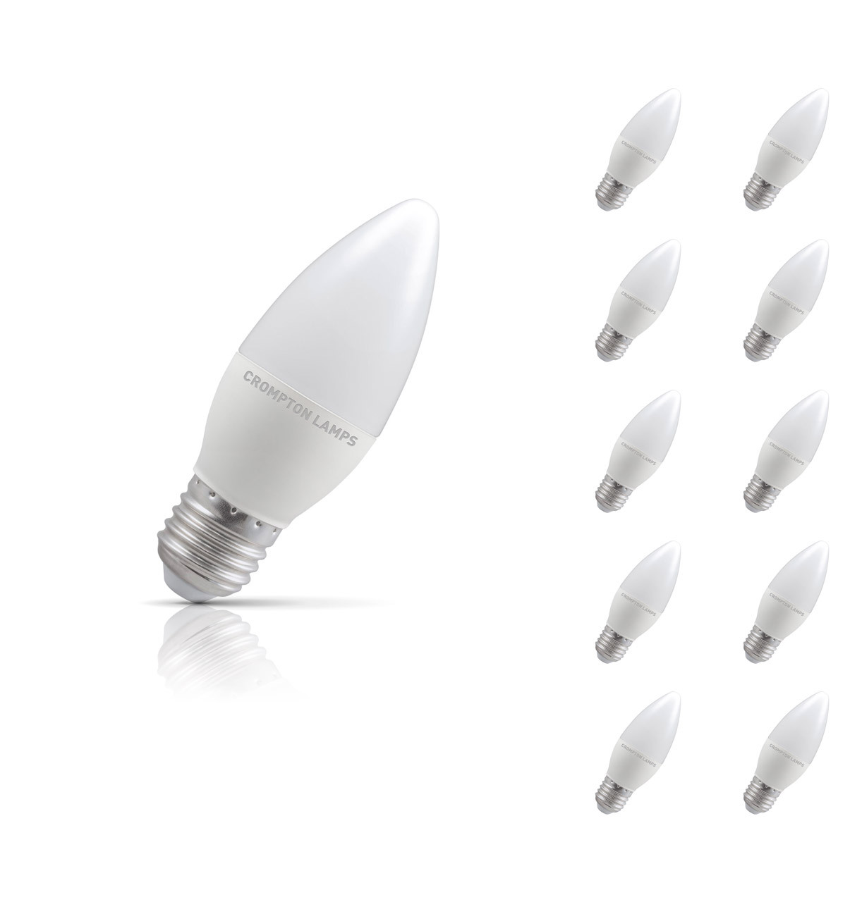 Crompton Candle LED Light Bulb Dimmable E27 5W (40W Eqv) Cool White 10-Pack Opal