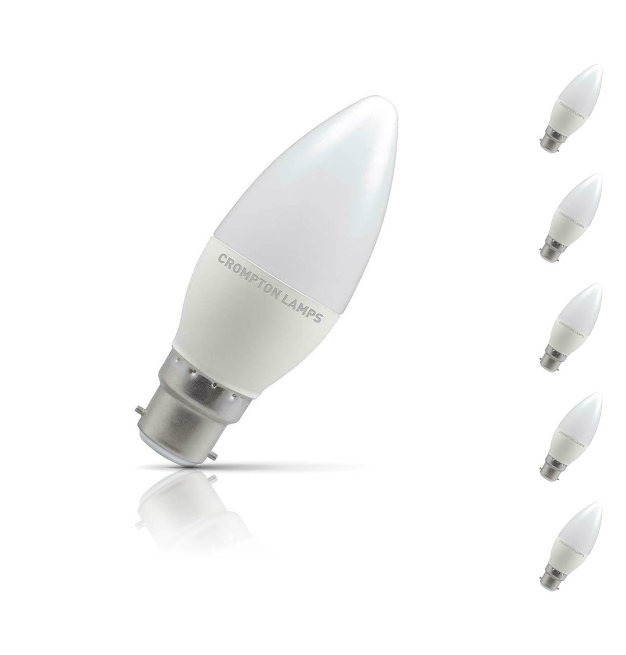 Crompton Candle LED Light Bulb Dimmable B22 5W (40W Eqv) Warm White 5-Pack Opal