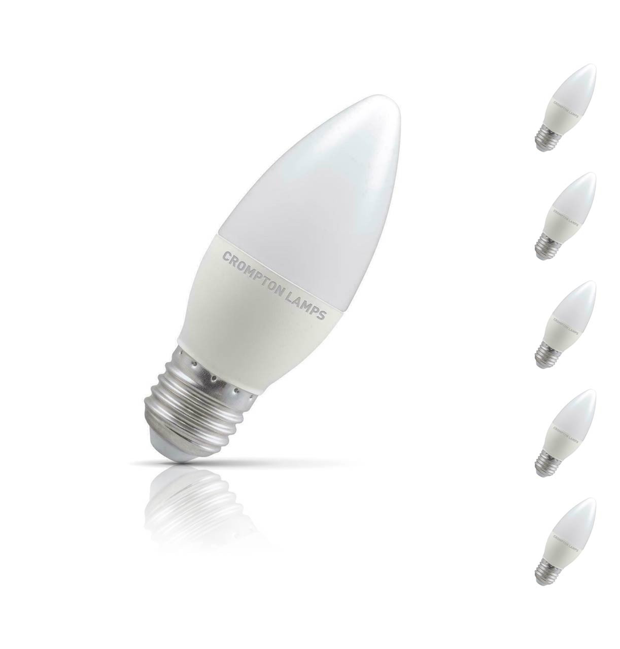 Crompton Candle LED Light Bulb Dimmable E27 5W (40W Eqv) Cool White 5-Pack Opal