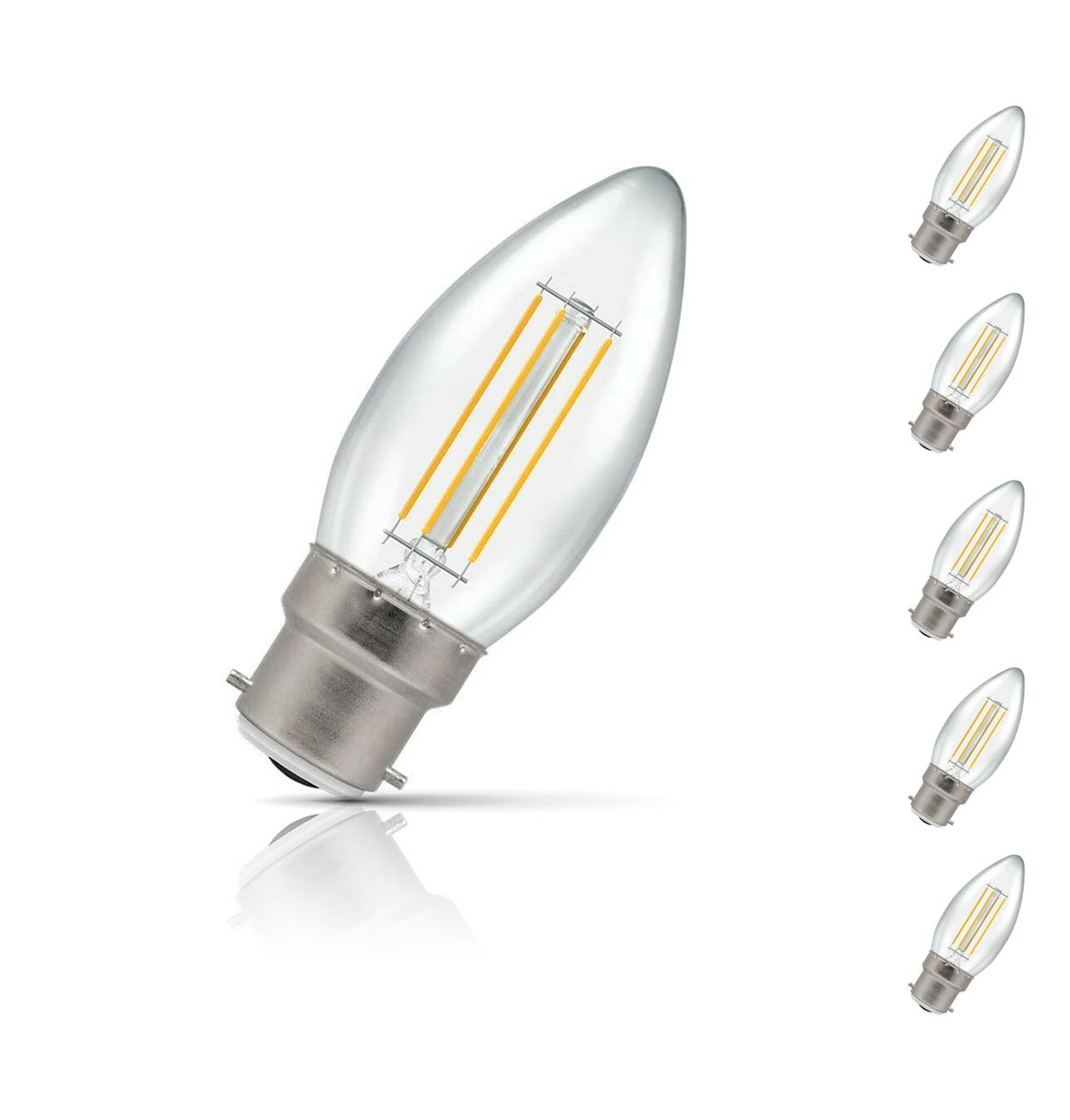 Crompton Candle LED Light Bulb Dimmable B22 5W (40W Eqv) Warm White 5-Pack Clear