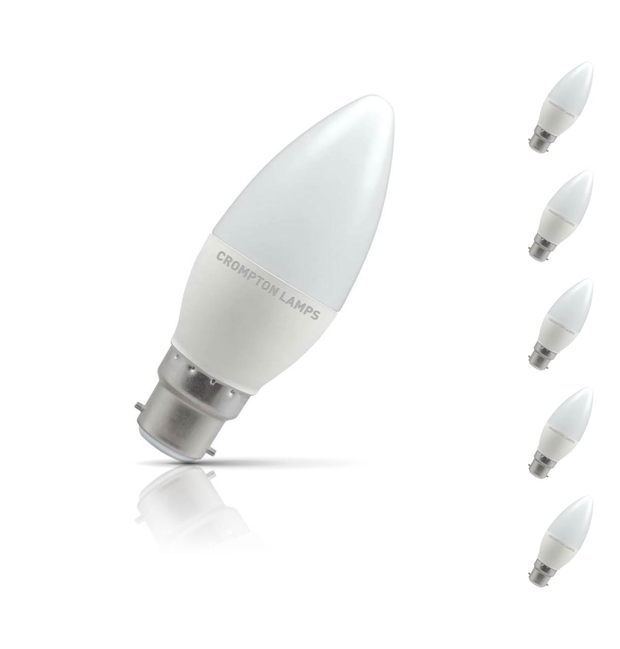 Crompton Candle LED Light Bulb B22 4.9W (40W Eqv) Daylight 5-Pack Opal