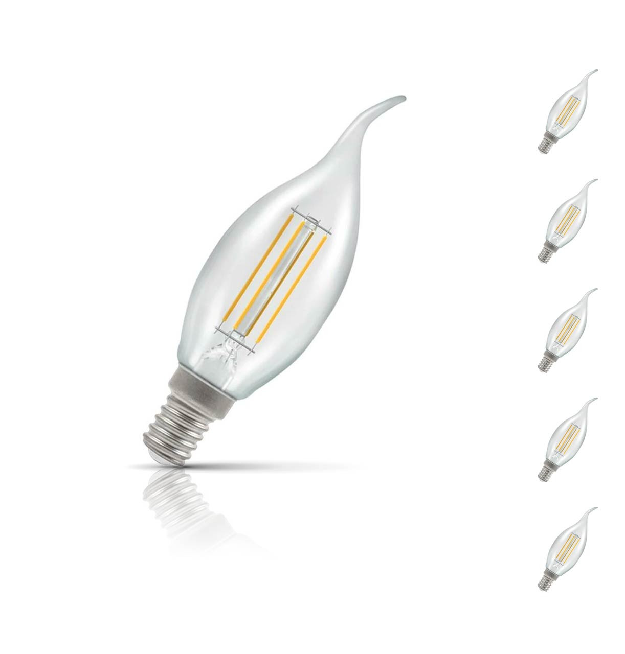 Crompton Candle LED Light Bulb Dim Bent Tip E14 4.2W (40W Eqv) Warm White 5-Pack Filament Clear