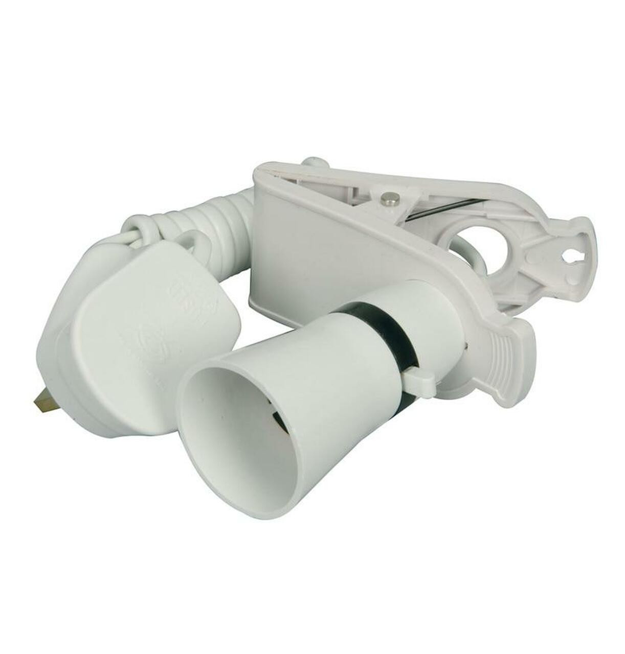 Image of Mercury Lampholder Clip On Switched Lamp Holder UK Plug White 1.8m flex