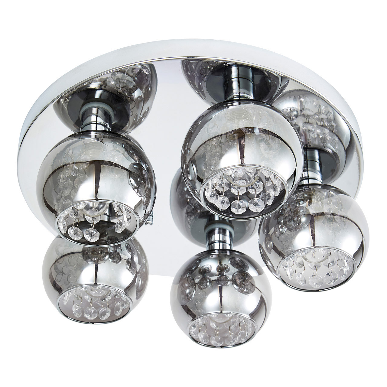 Spa Megara 5-Light Flush Ceiling Light Decorative Crystal Smoke Glass and Chrome