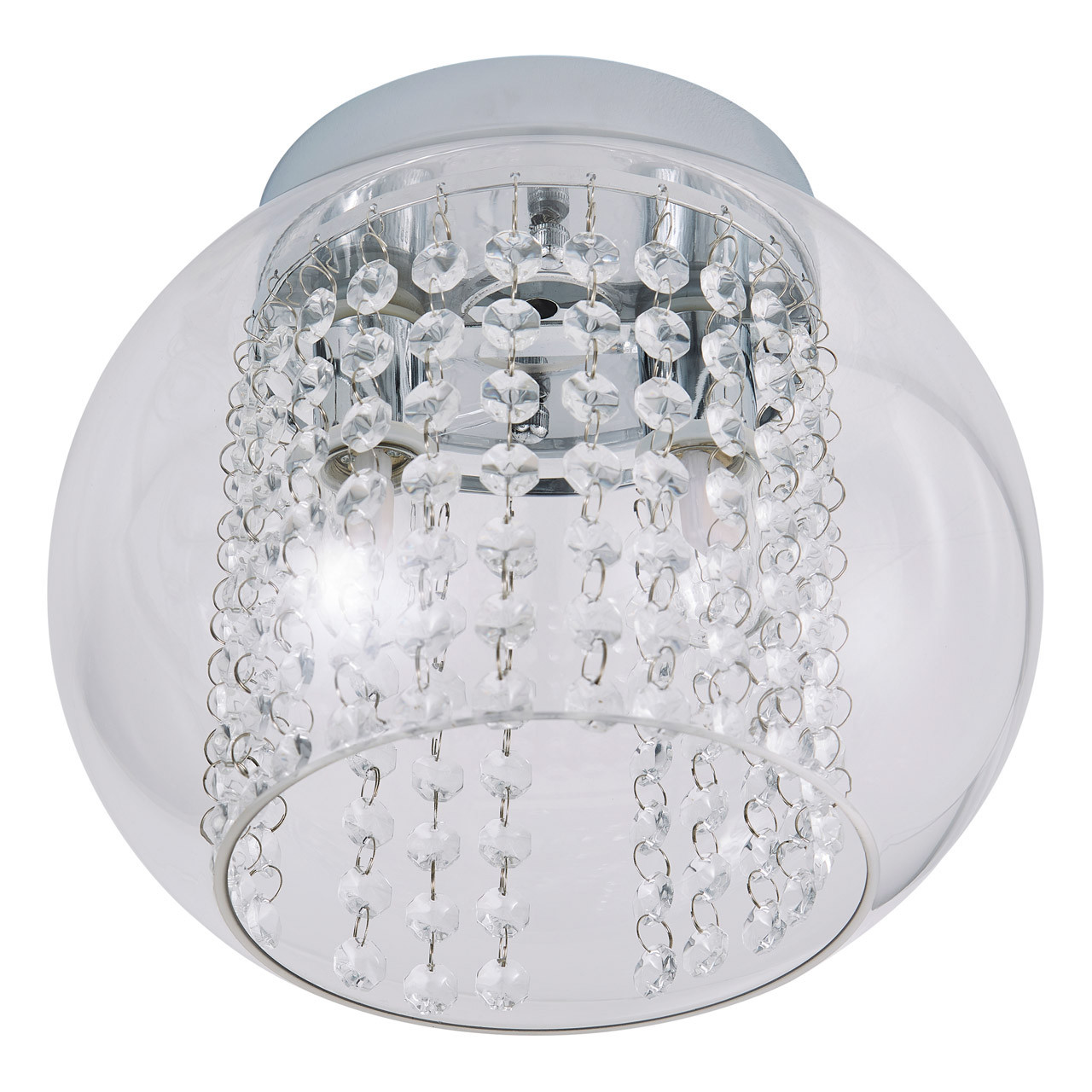 Spa Megara 2-Light Cloche Ceiling Light Decorative Crystal Clear Glass and Chrome