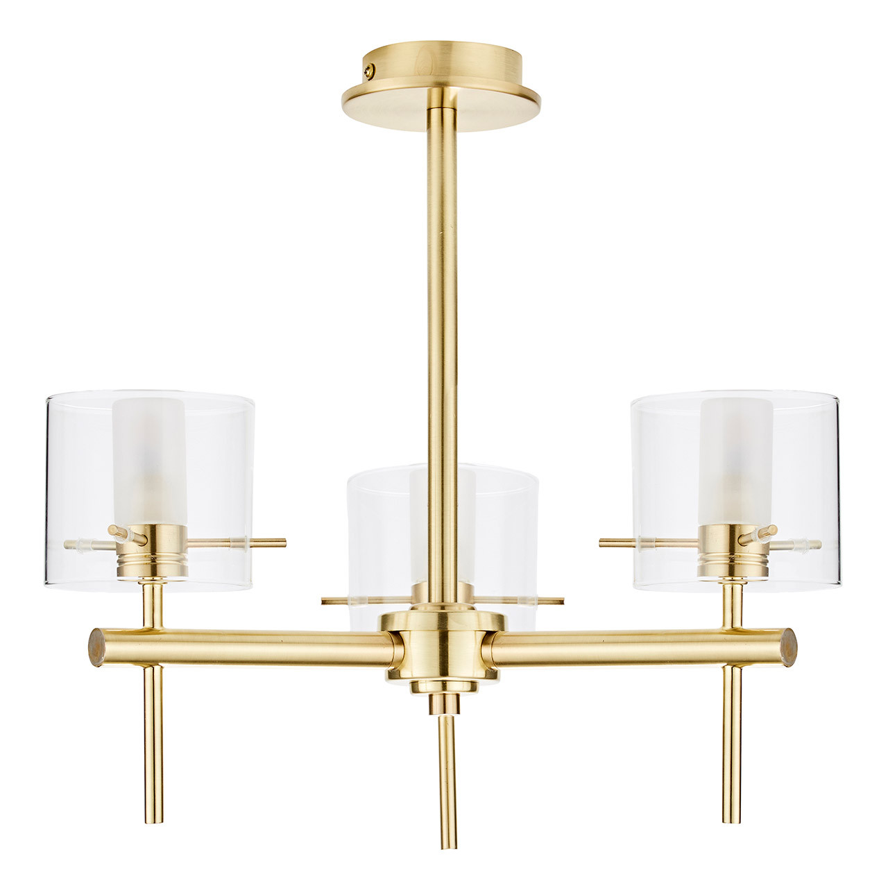 Spa Gene 3-Light Semi-Flush Ceiling Light Clear Glass and Satin Brass