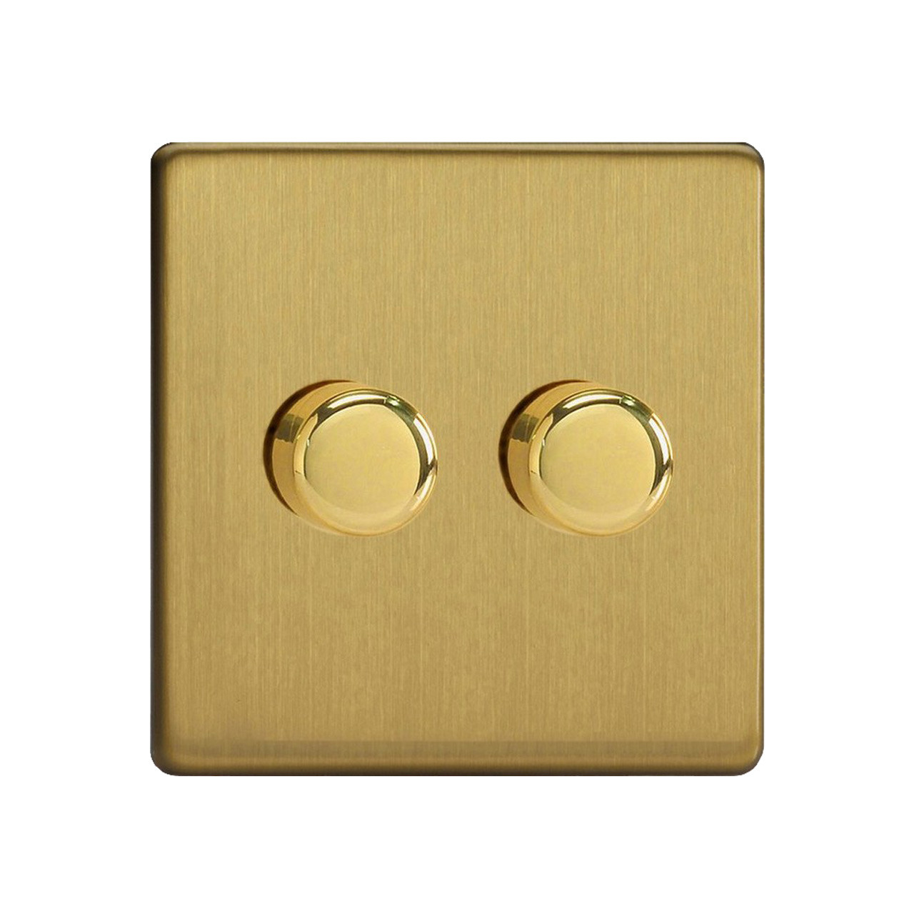 Varilight Screwless LED V-Pro 2 Gang Rotary Dimmer Switch Brushed Brass