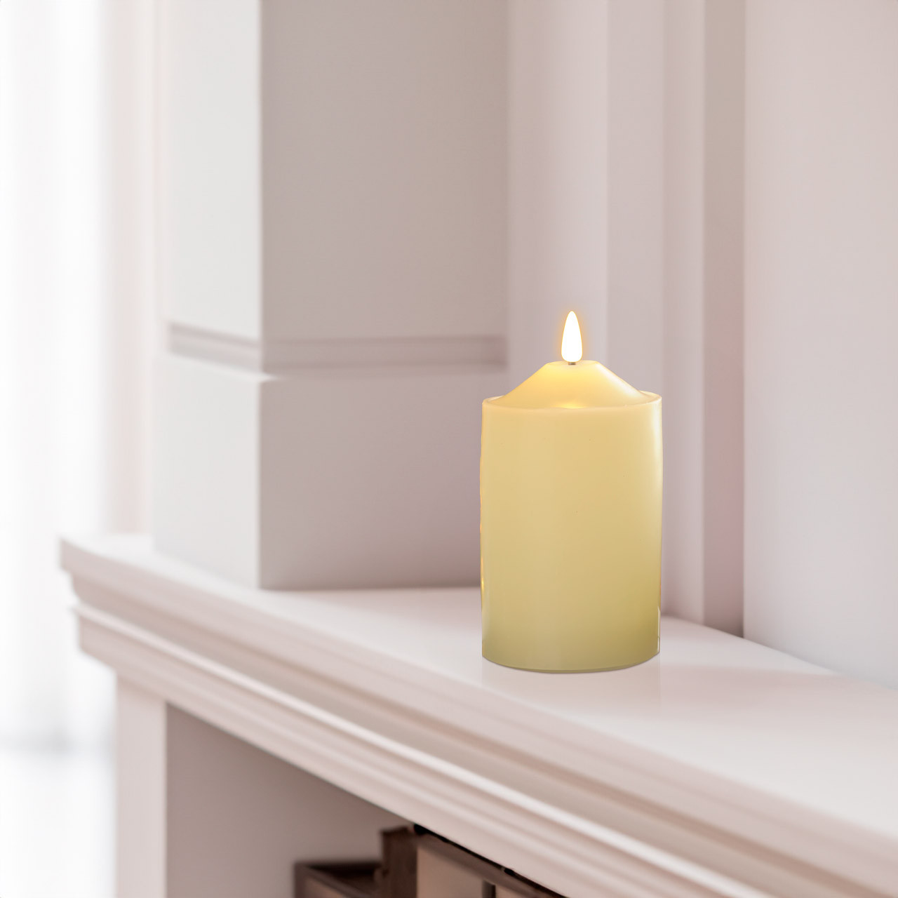 Festive 12.5cm Battery Operated Wax Firefly Pillar Candle With Timer Ivory