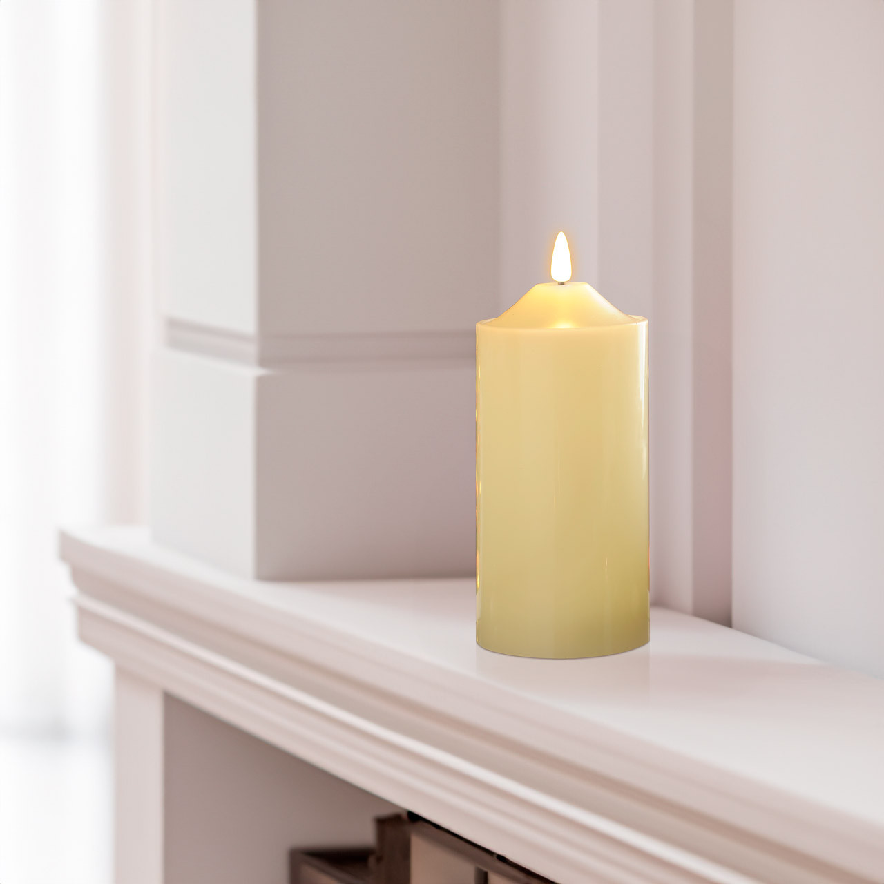 Festive 15cm Battery Operated Wax Firefly Pillar Candle With Timer Ivory