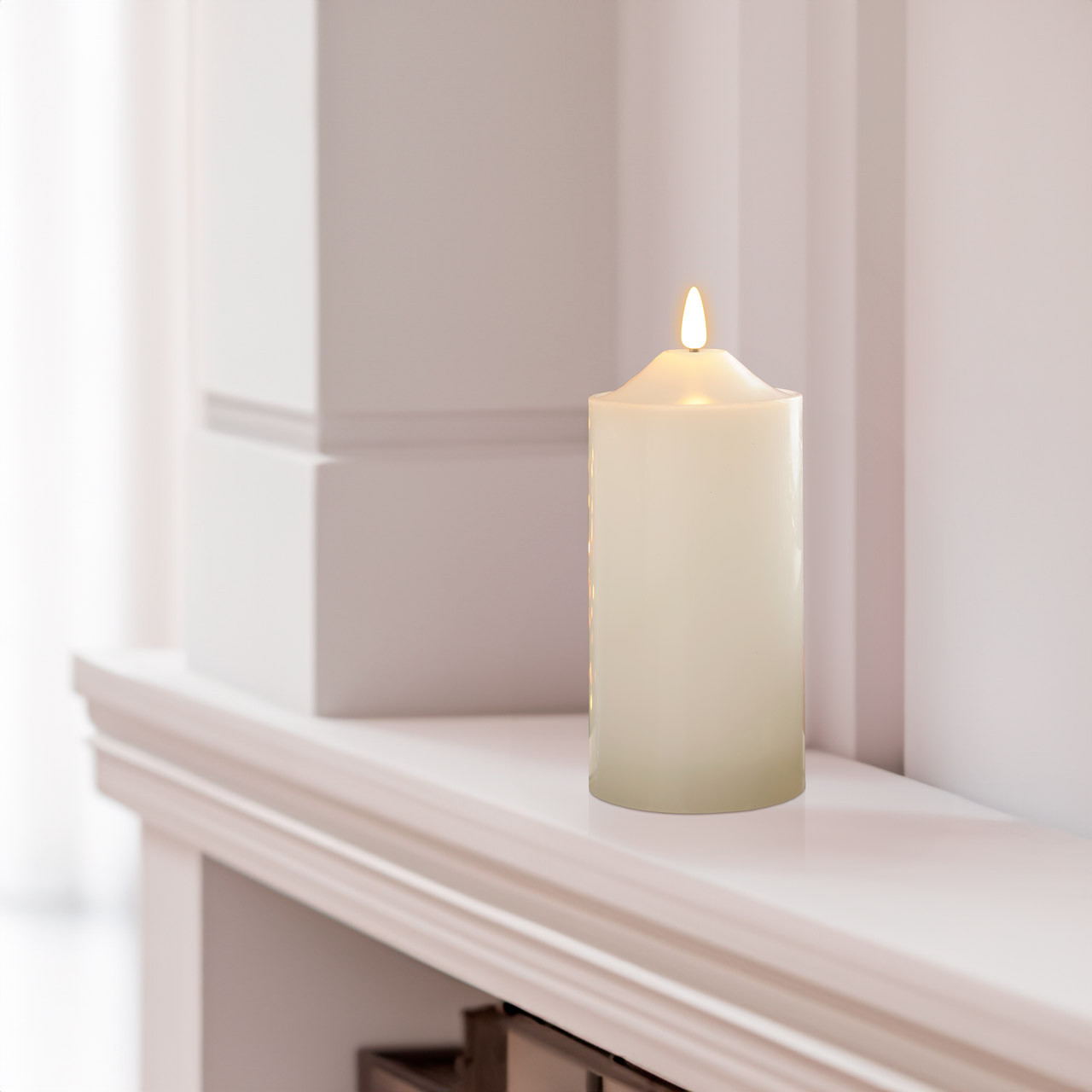 Festive 15cm Battery Operated Wax Firefly Pillar Candle With Timer White