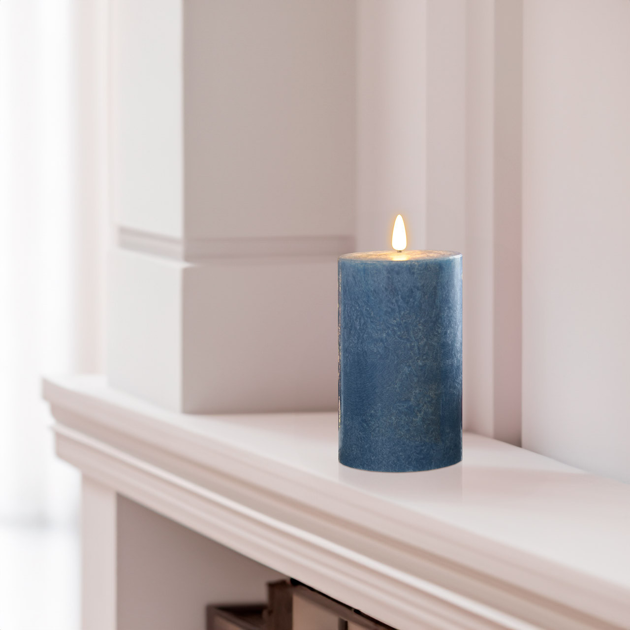 Festive 12.5cm Battery Operated Wax Firefly Pillar Candle With Timer Blue