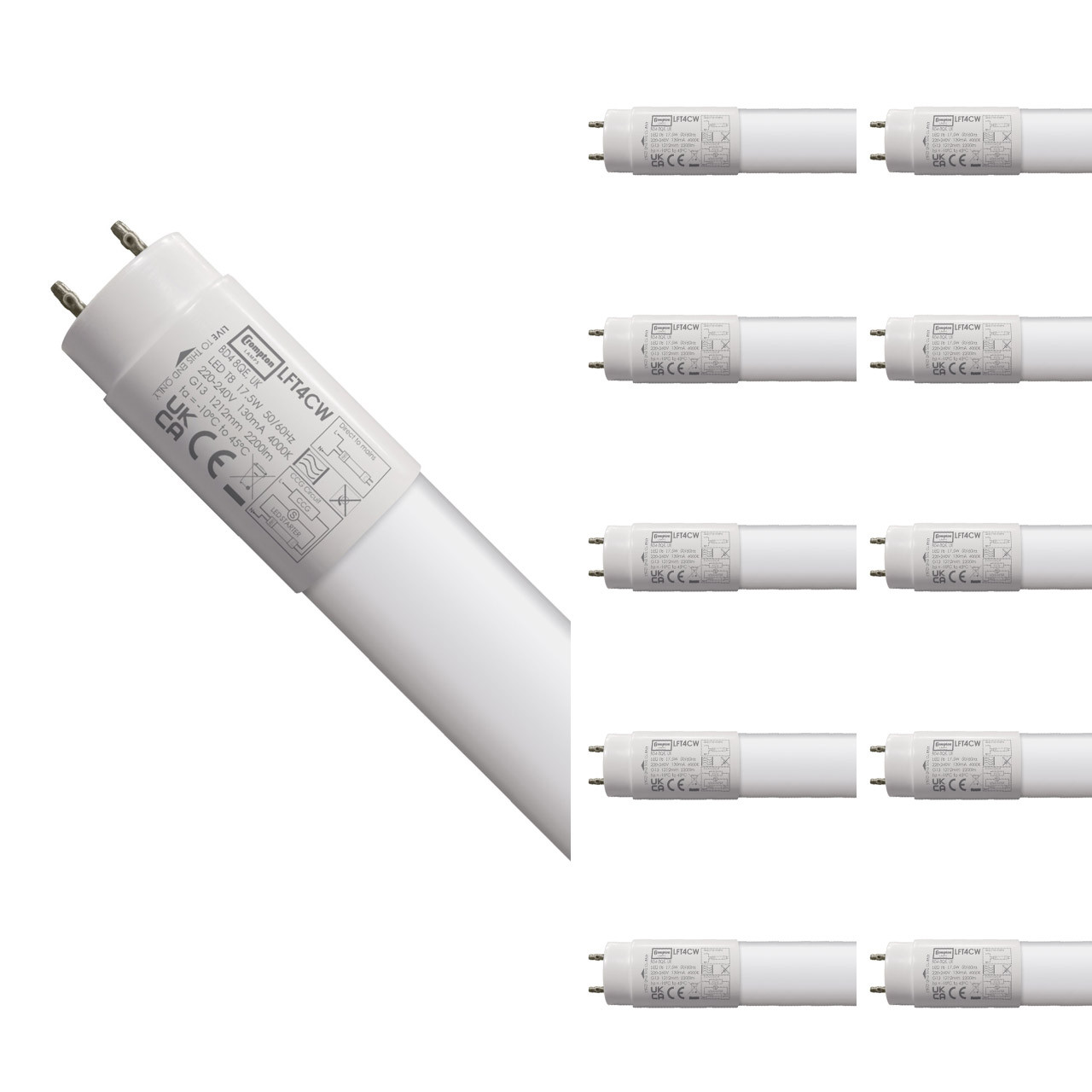 Photos - Light Bulb Crompton T8 LED Tube Light 4ft 17.5W  Cool White 10-Pack Opal LFT (36W Eqv)