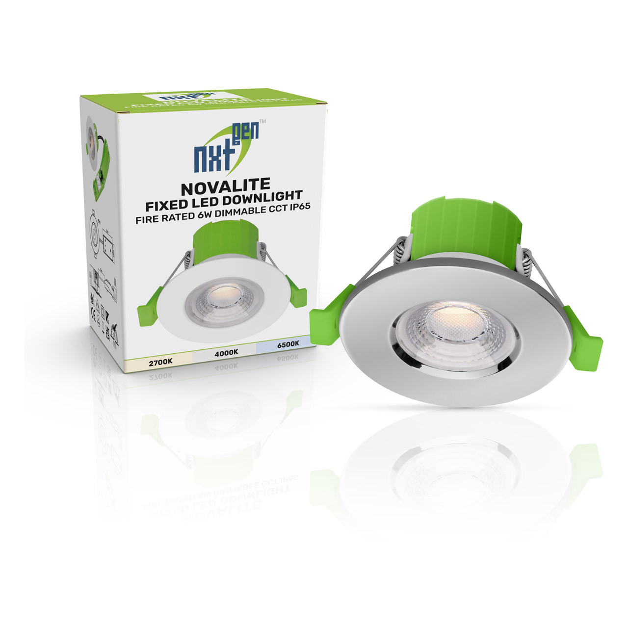 Image of nxt gen NovaLite LED Fire Rated Downlight 6W Dimmable CCT IP65 Chrome