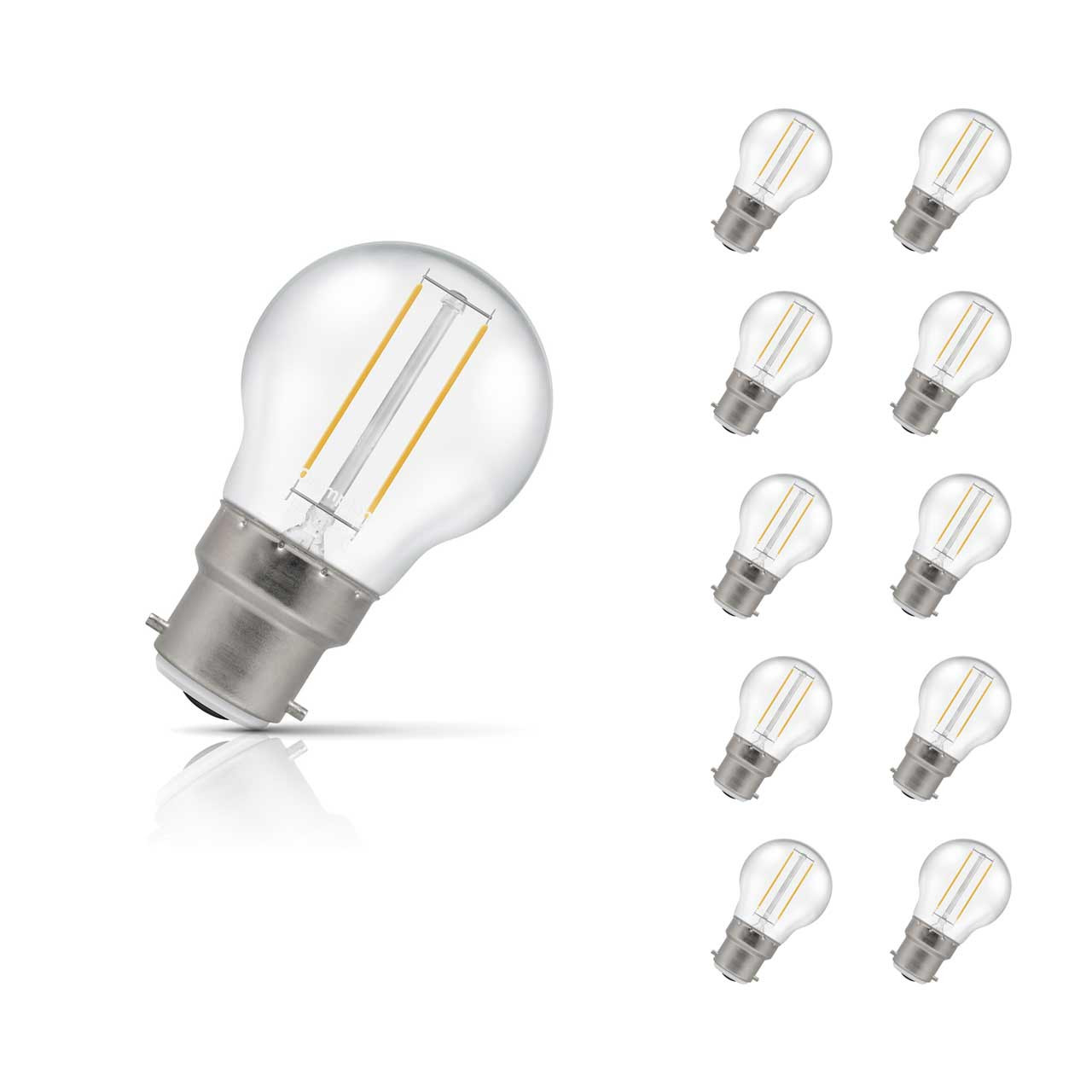 Image of Crompton Lamps LED Golfball 2.2W B22 Filament 10-Pack Warm White Clear 25W Eqv