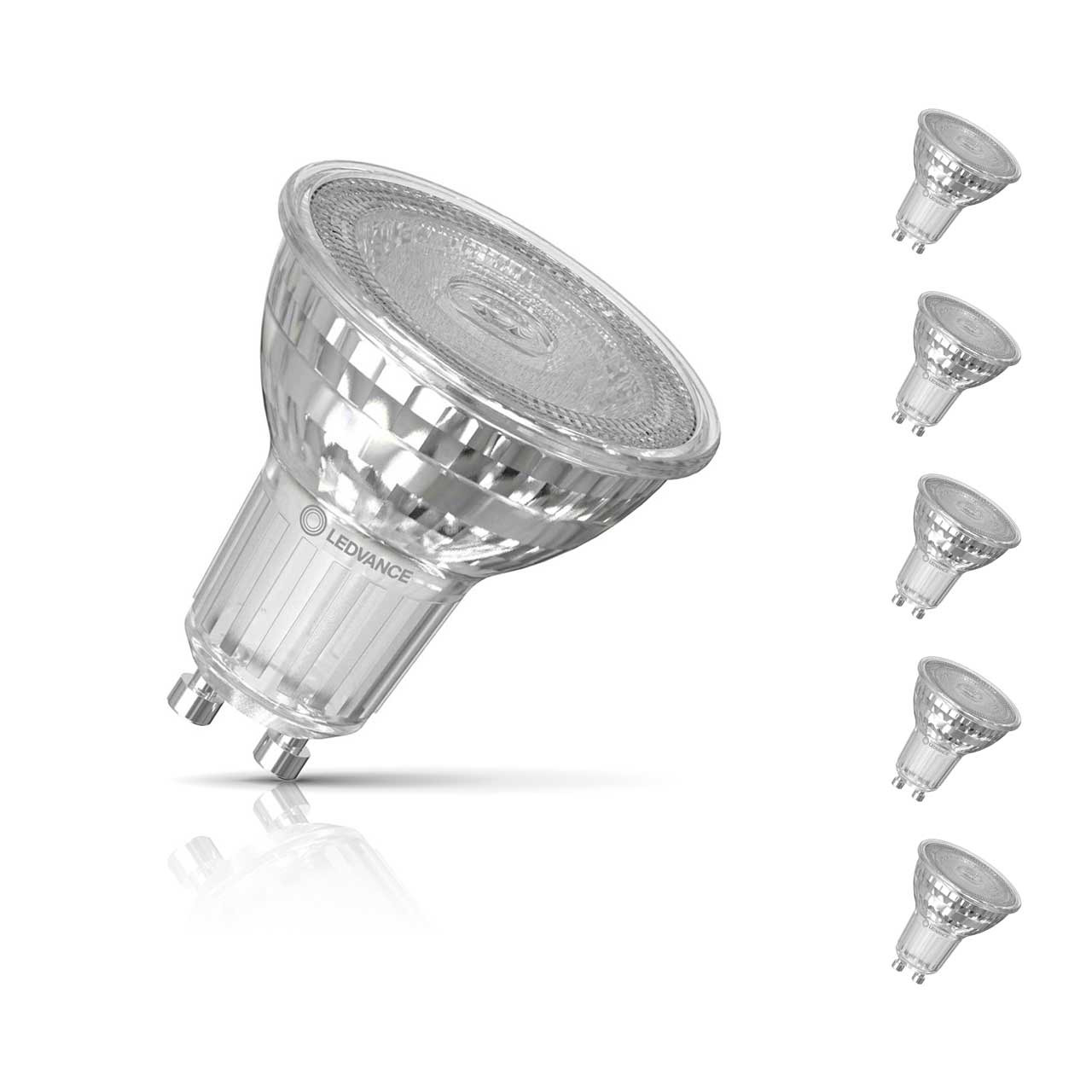 5-Pack Ledvance GU10 Spotlight LED Light Bulbs 3.7W (50W Eqv) Dim Warm White Clear Performance Class Halogen Replacement 36°