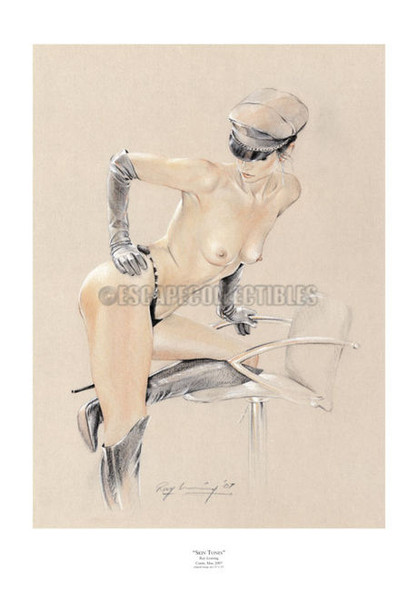 Ray Leaning Skin Tone Motorcycle Nude Signed and Numbered Giclee Pin Up Art 17X25