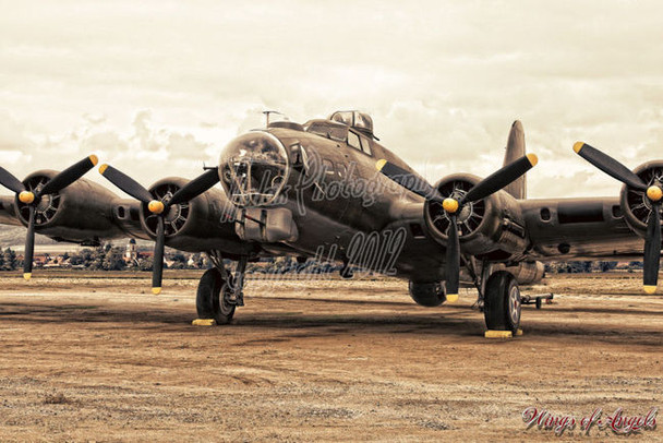 Wings of Angels Malak WWII Plane Vintage B-17 Flying Fortress in Sepia