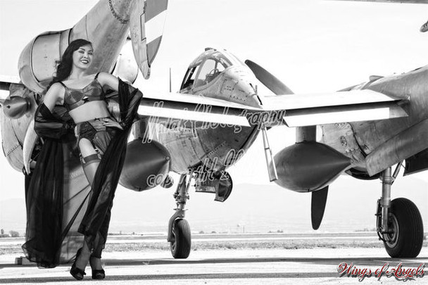 Wings of Angels Michael Malak Tala P-38 Beauty Pin Up WWII P-38 Lighting B&W