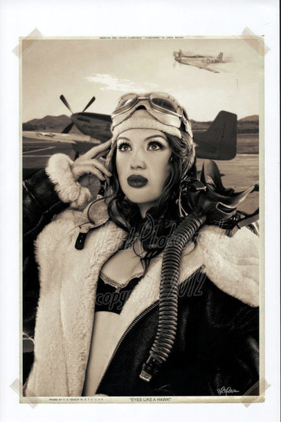 WWII Pin Up Series Michael Malak Giclee Eyes Like a Hawk Jessamyne Rose 8.5"X11"