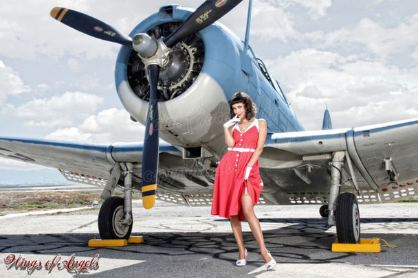 Wings of Angels Michael Malak Giclee Pin Up Nina Red Dress WWII SBD-4 Dauntless