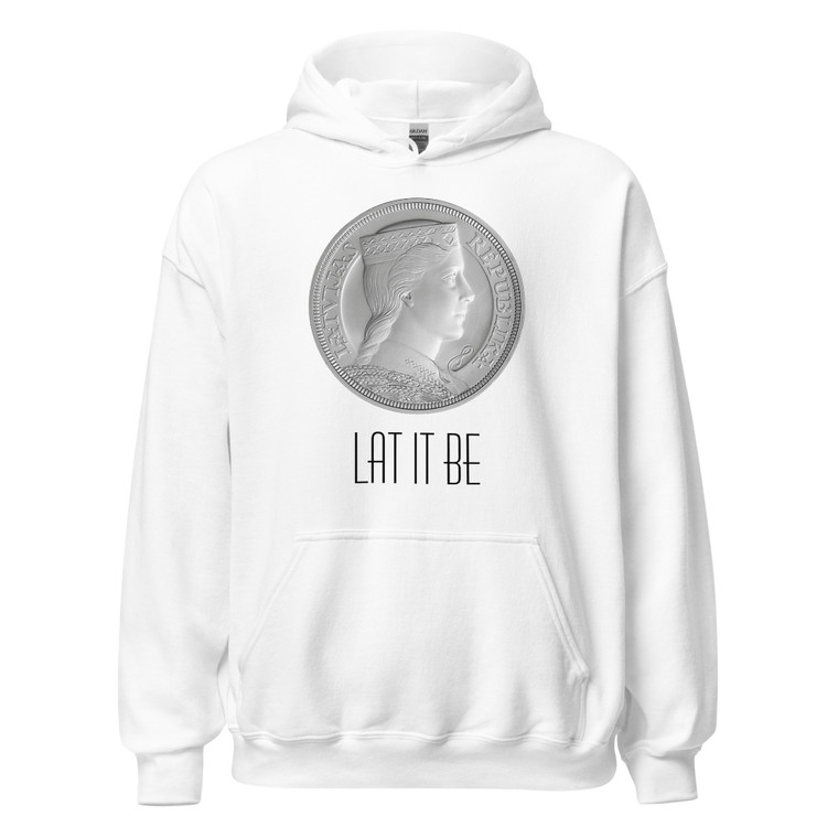 LAT IT BE | Unisex Heavy Blend Hoodie | Gildan 18500 | WHITE - lat-it-be - heavy-blend - hoodie - pullover - white - latvian-red - printed - front