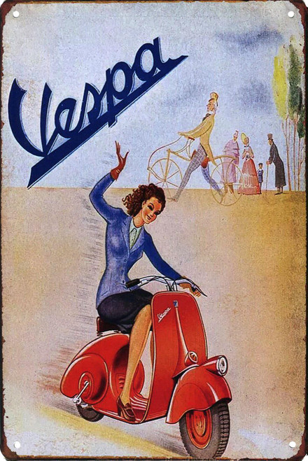 Piston Ported Woman Riding Vespa Fenderlight 8x12 Metal Sign 