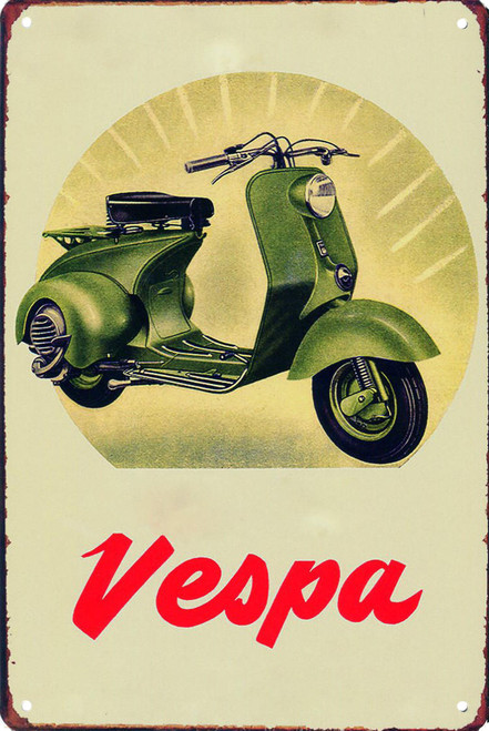 Piston Ported Green Vespa Widebody 8x12 Metal Sign 