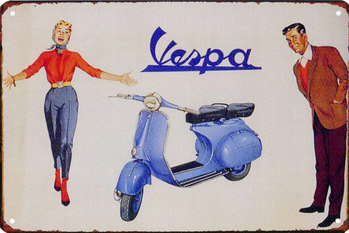 Piston Ported Blue Vespa VBB 12x8 Metal Sign 