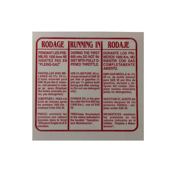  Running In Decal-; V5A,V5B,V9A,V9B,VMA,VNC,VBC 
