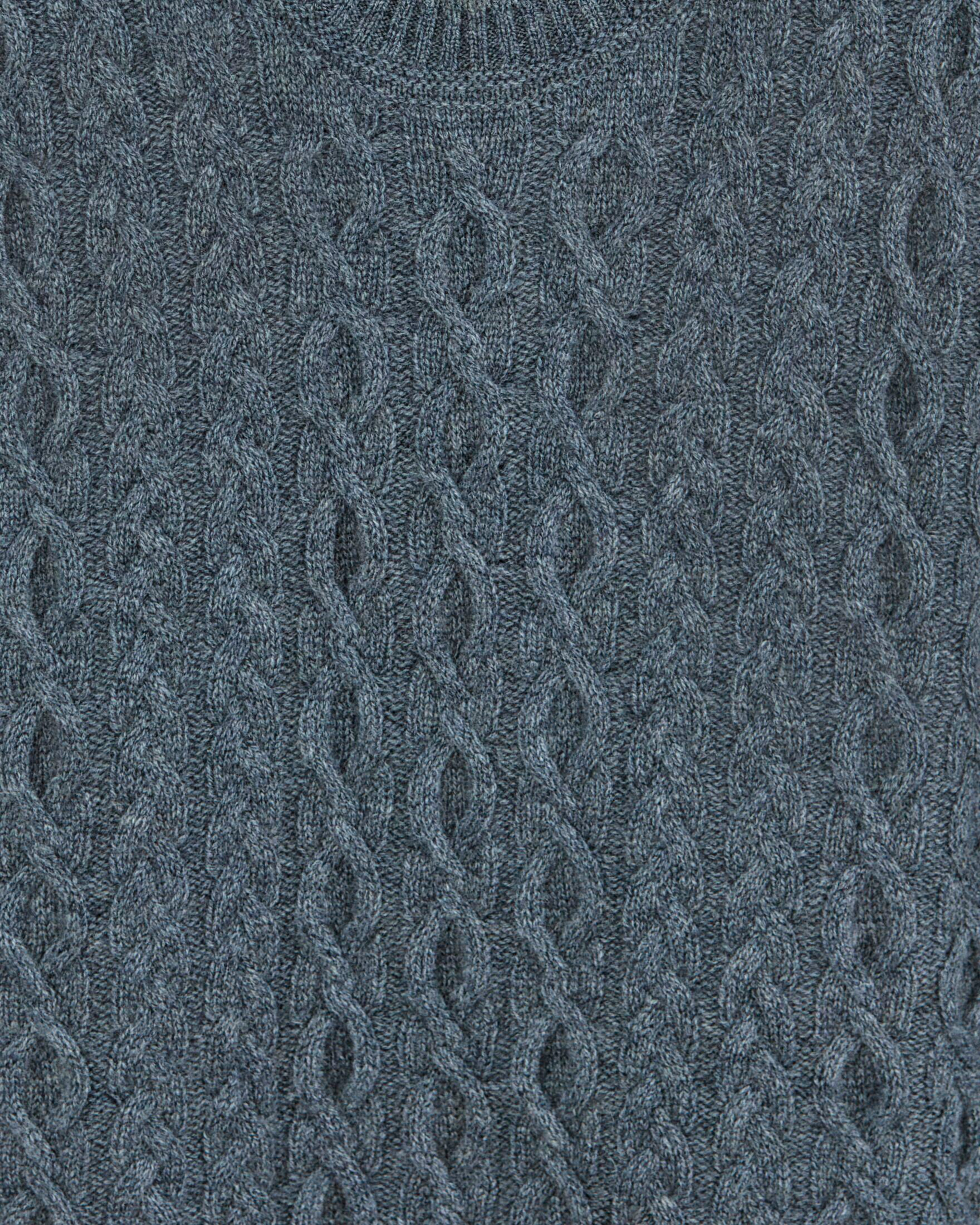 Close up of grey cashmere cable knit jumper texture