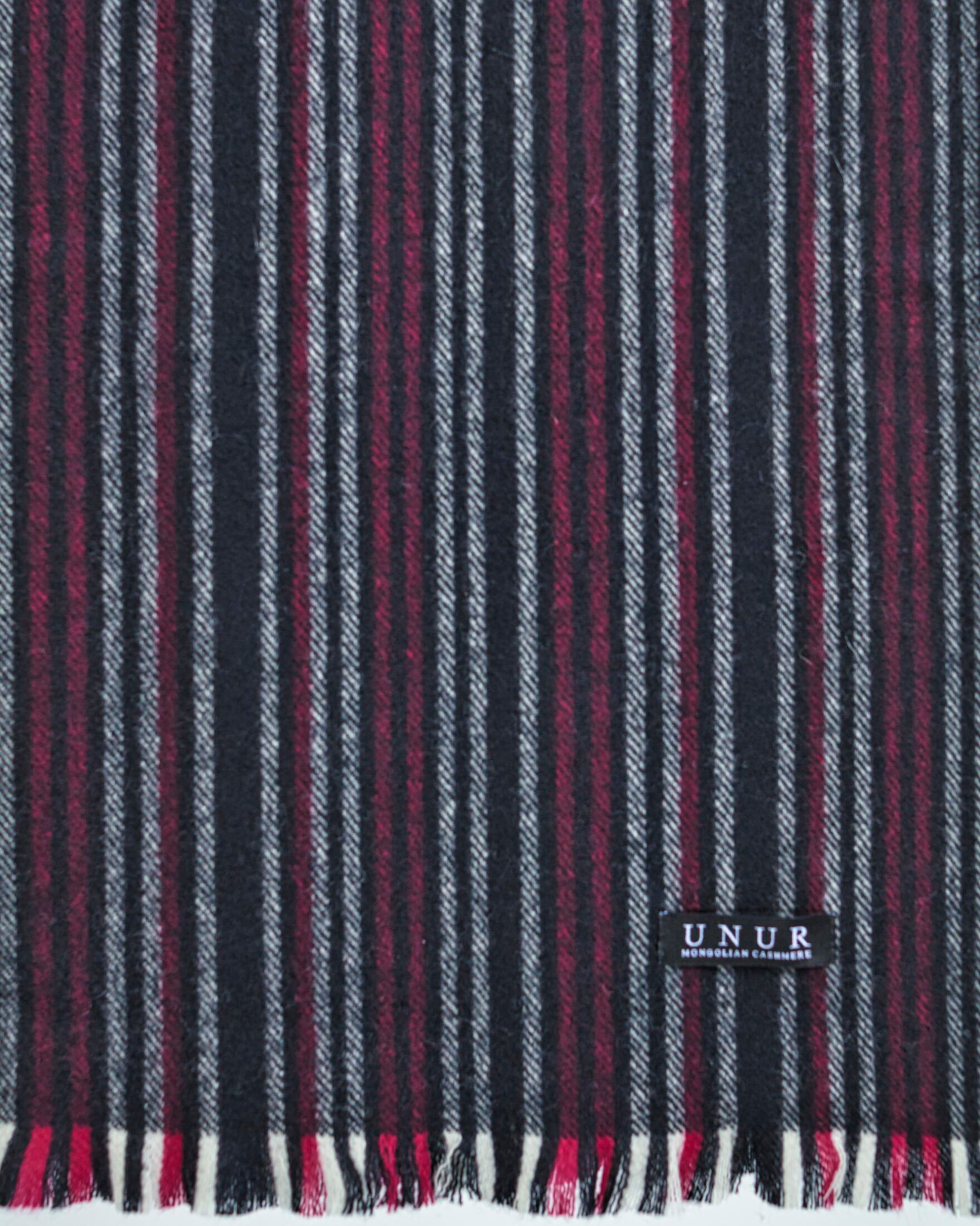 Close-up of men's soft cashmere pinstripe pattern scarf