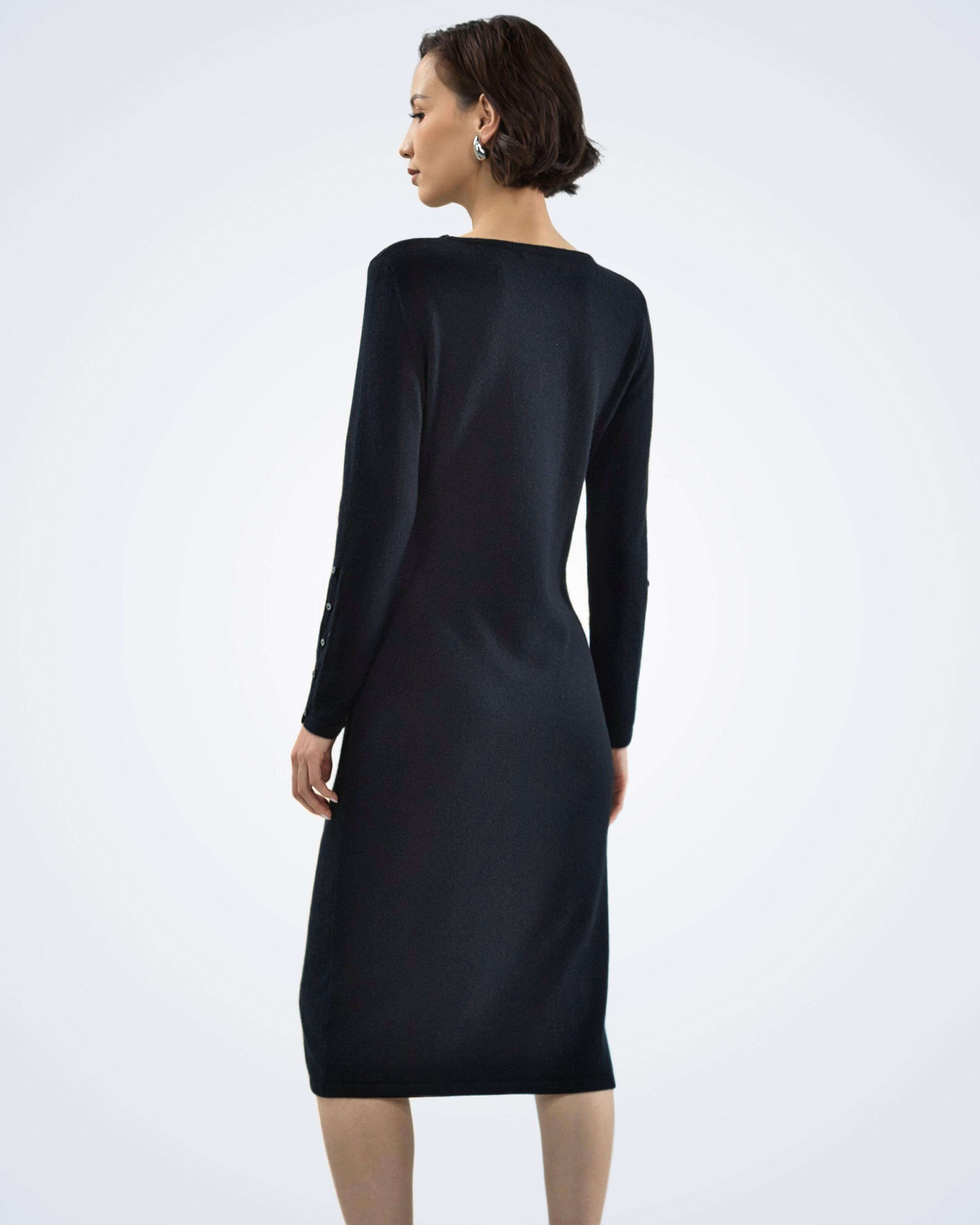 Back view of women's black cashmere dress – Unur