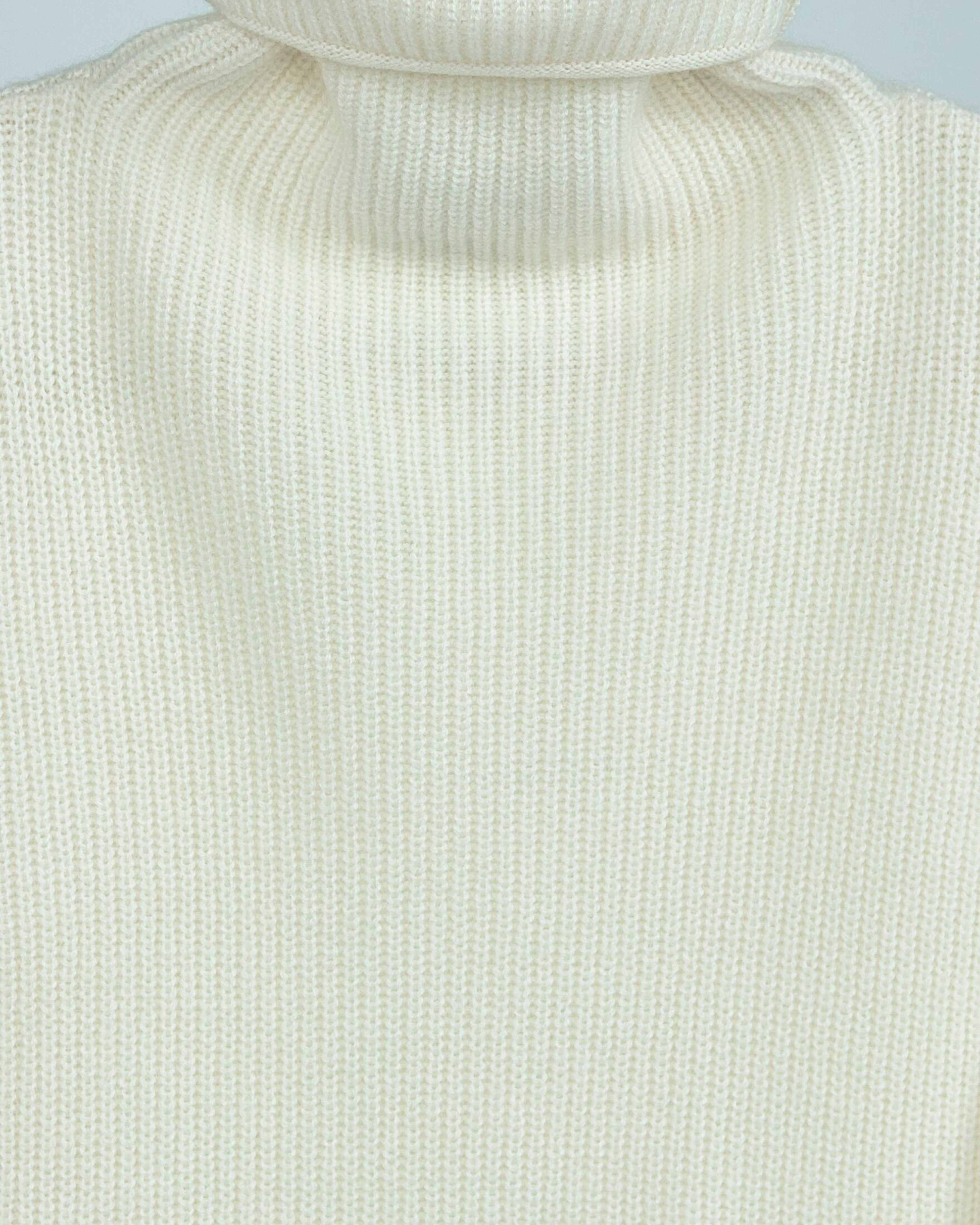 Close-up of soft cashmere ribbed jumper in white