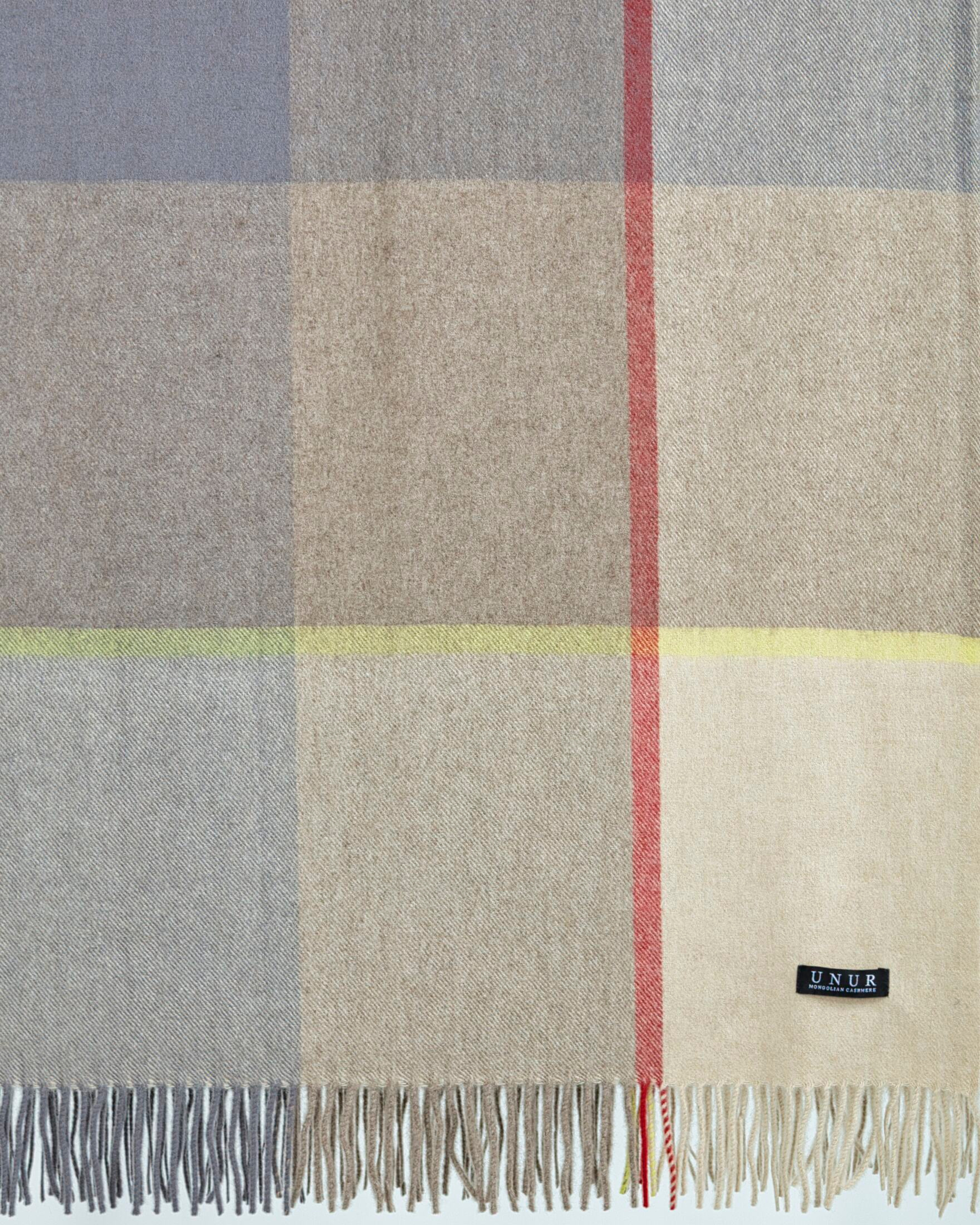 Close-up of soft cashmere checked pattern shawl