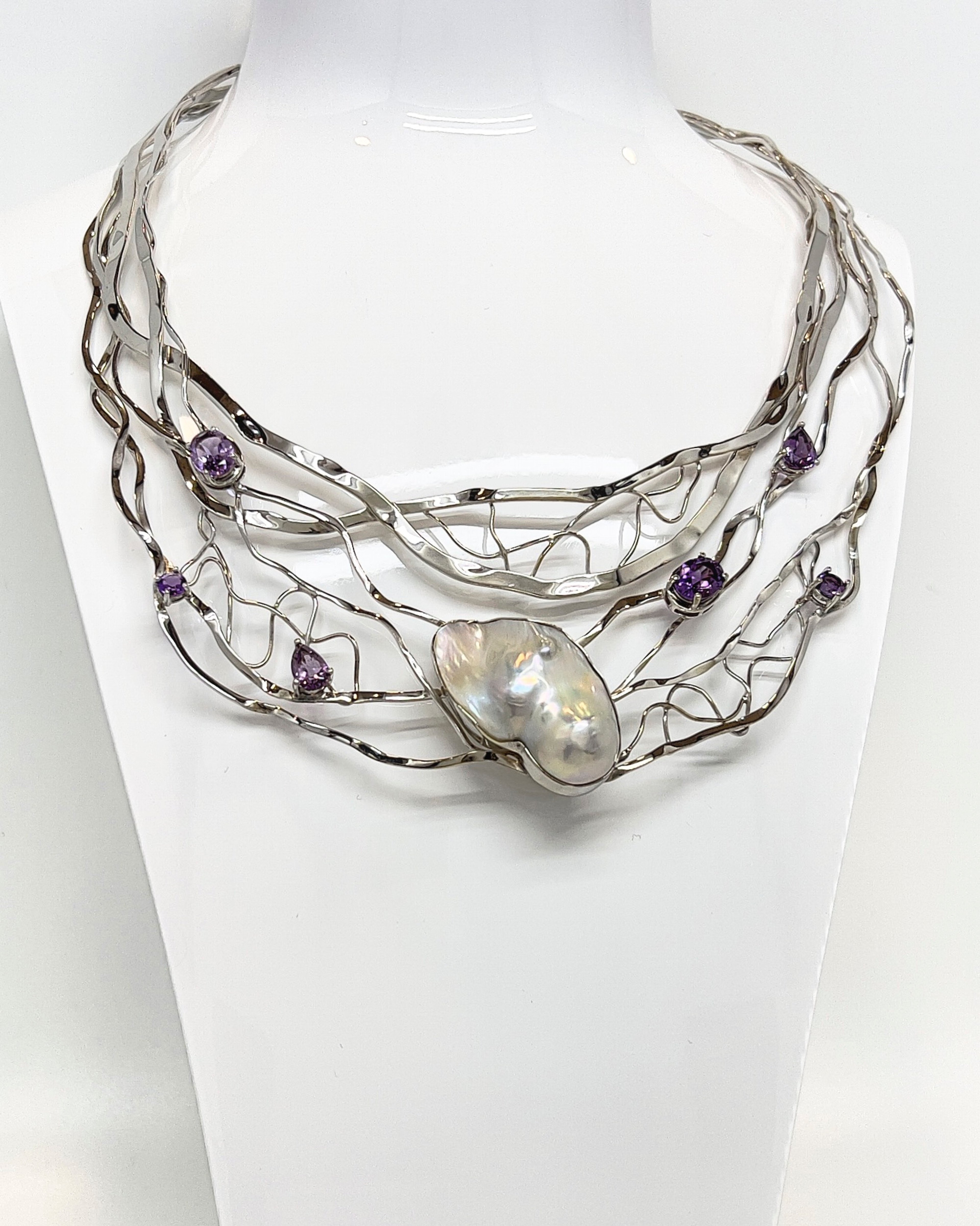 Signature Baroque Pearl Torque Collar Necklace with Amethysts