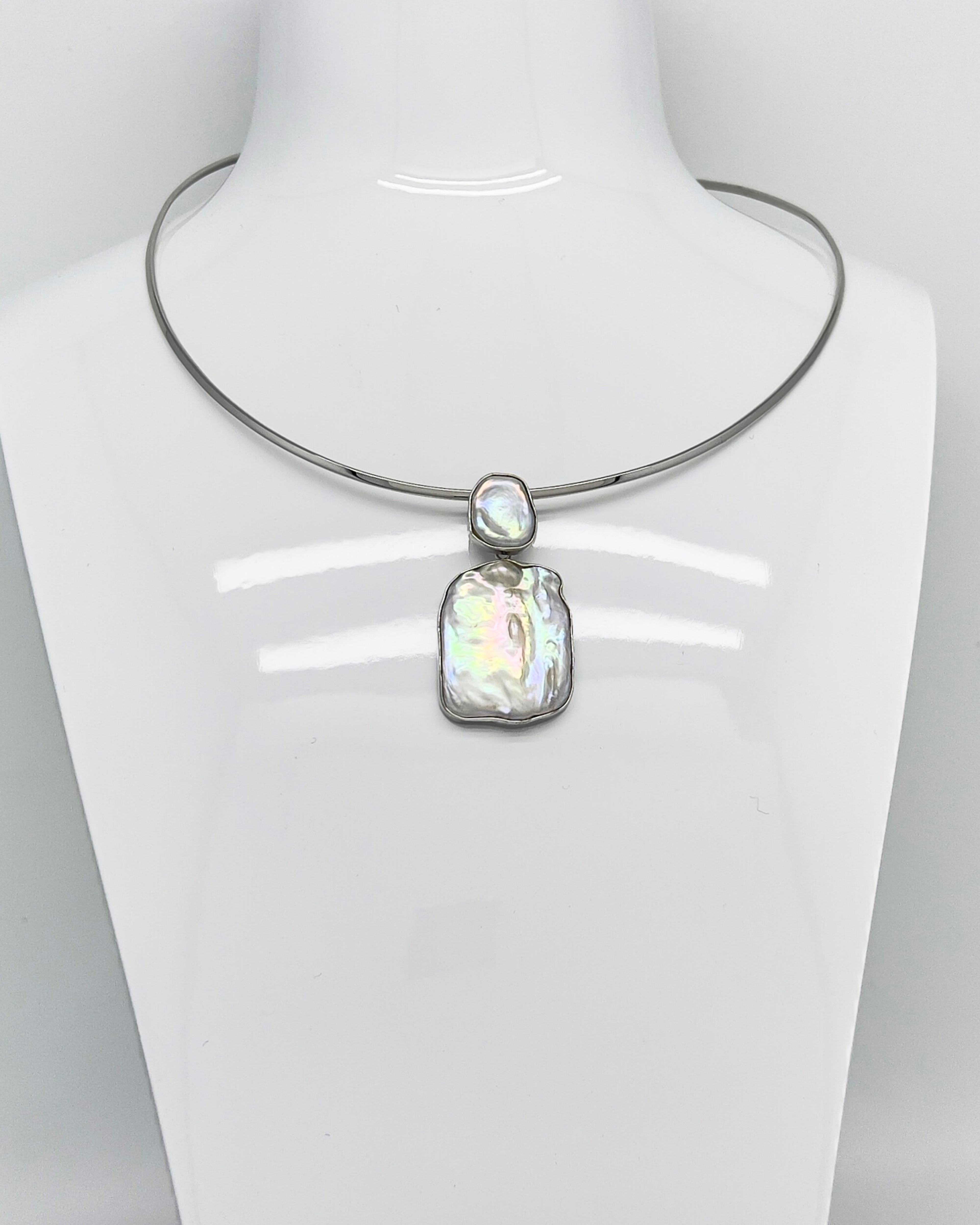 Signature dual keshi pearl silver pendant necklace