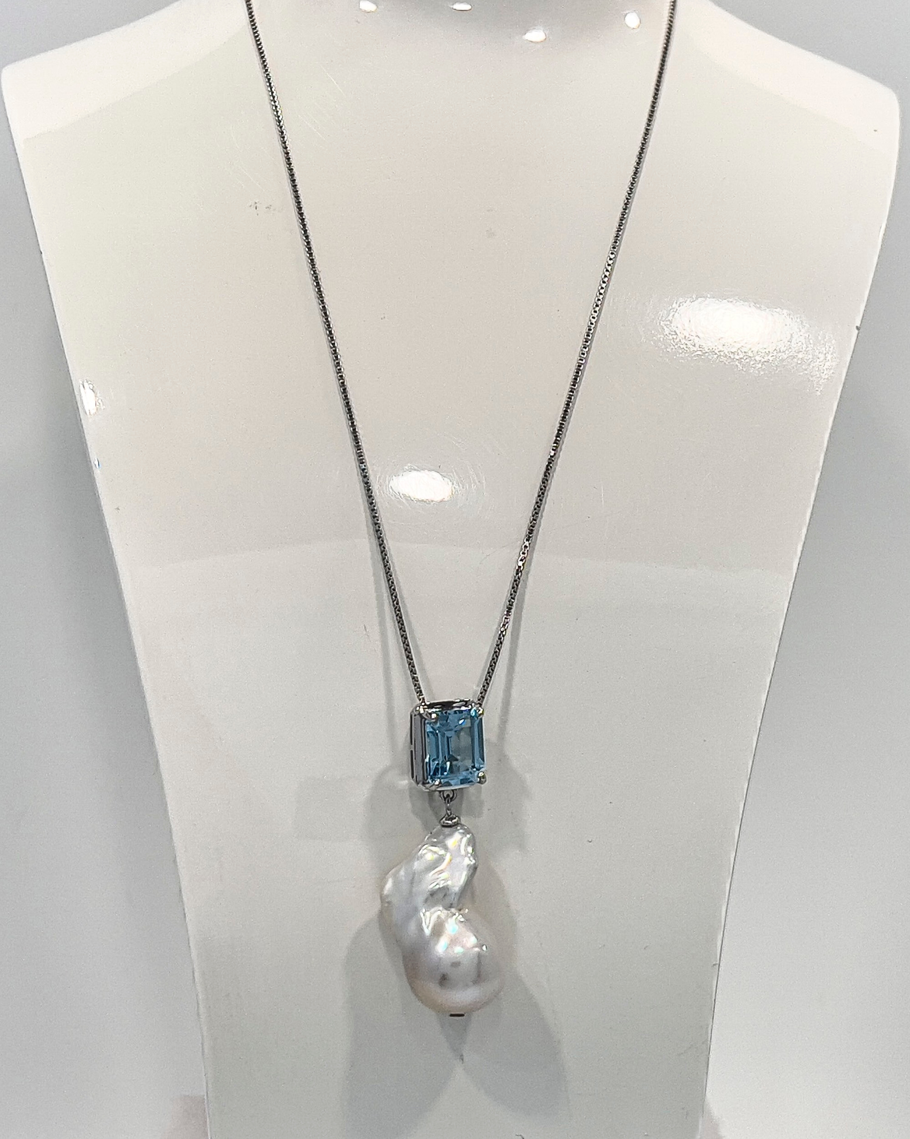 Signature baroque pearl and topaz pendant necklace on silver chain