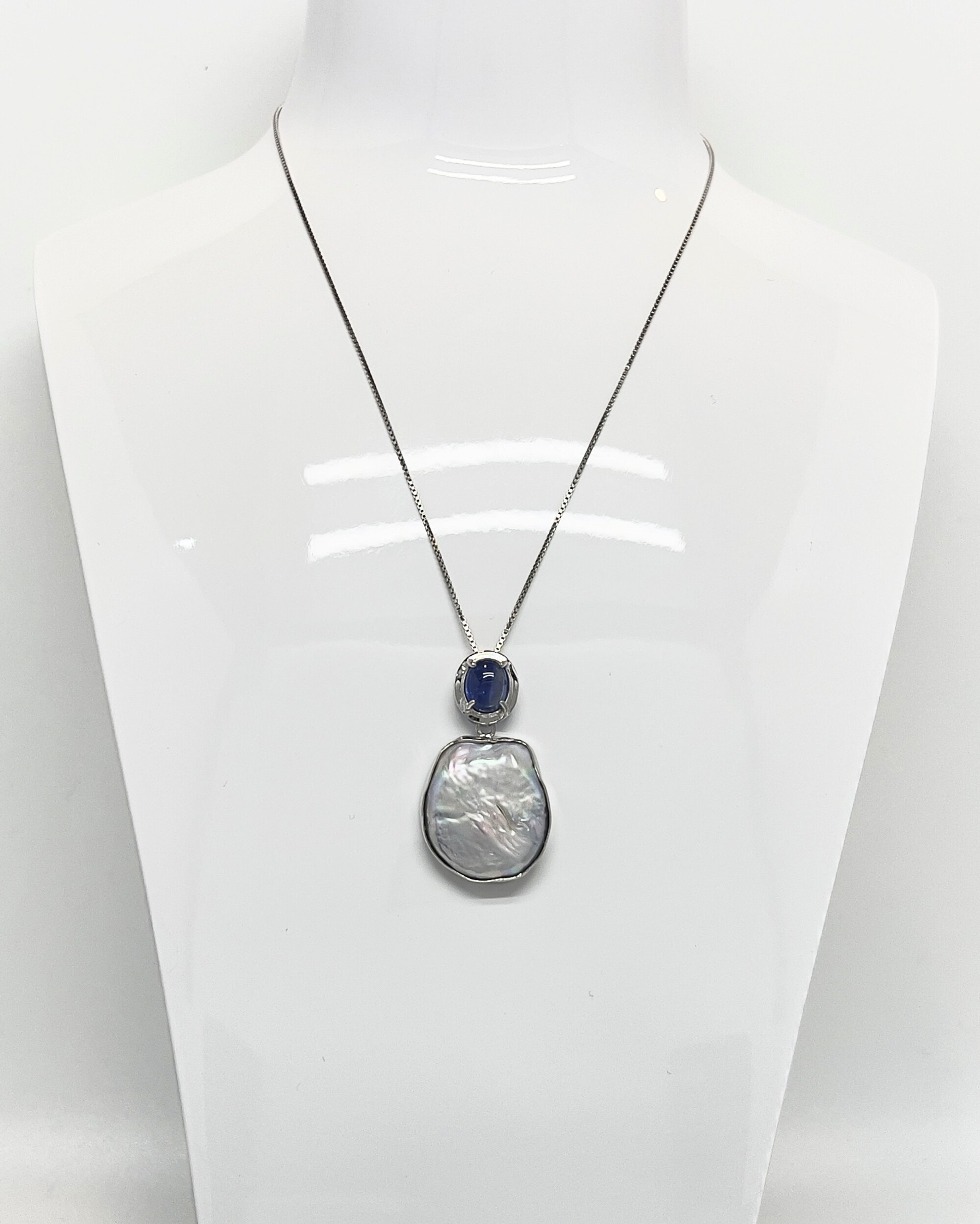 Signature sterling silver chain necklace with a kyanite and keshi pearl drop