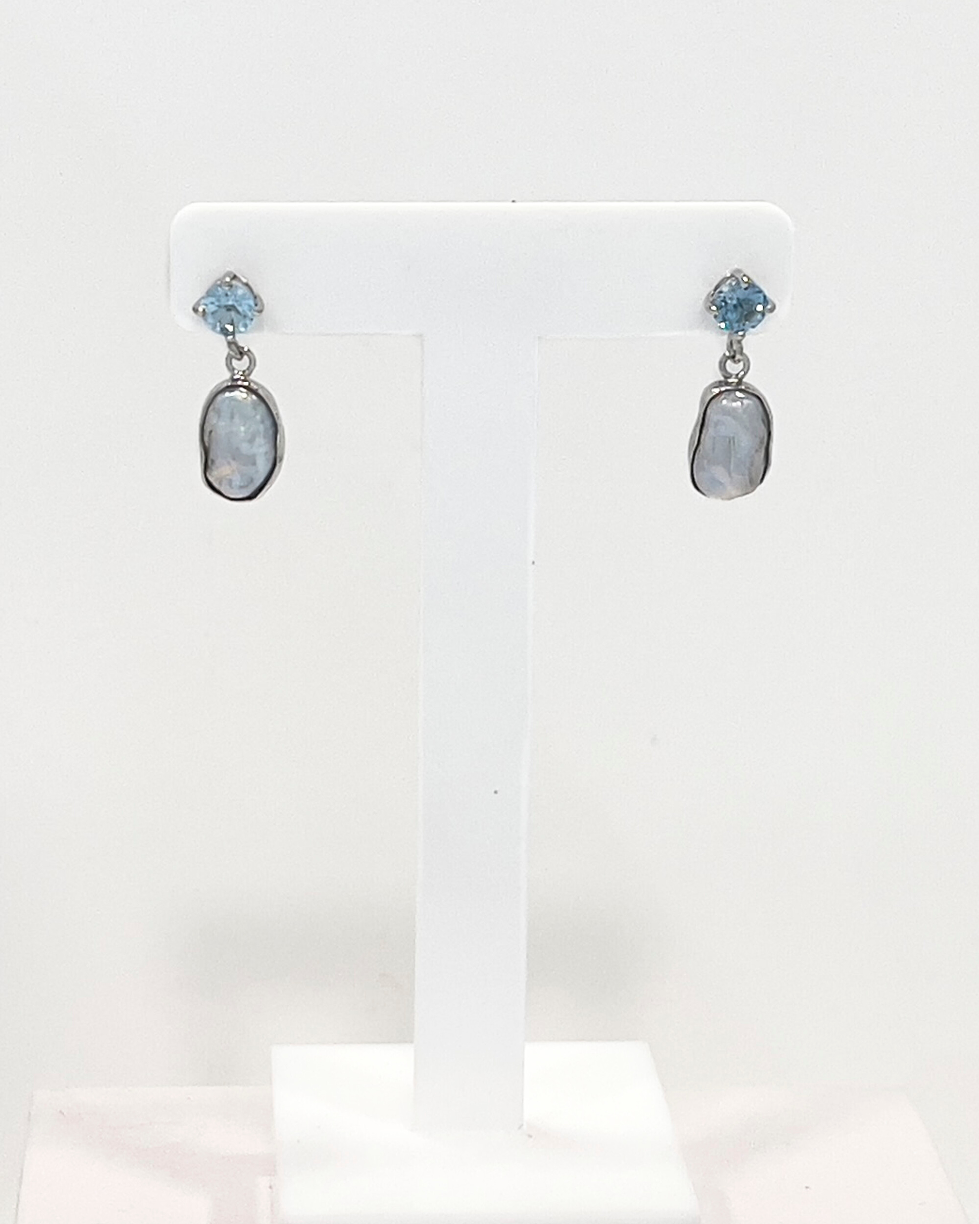 Signature topaz stud keshi pearl drop earrings in silver