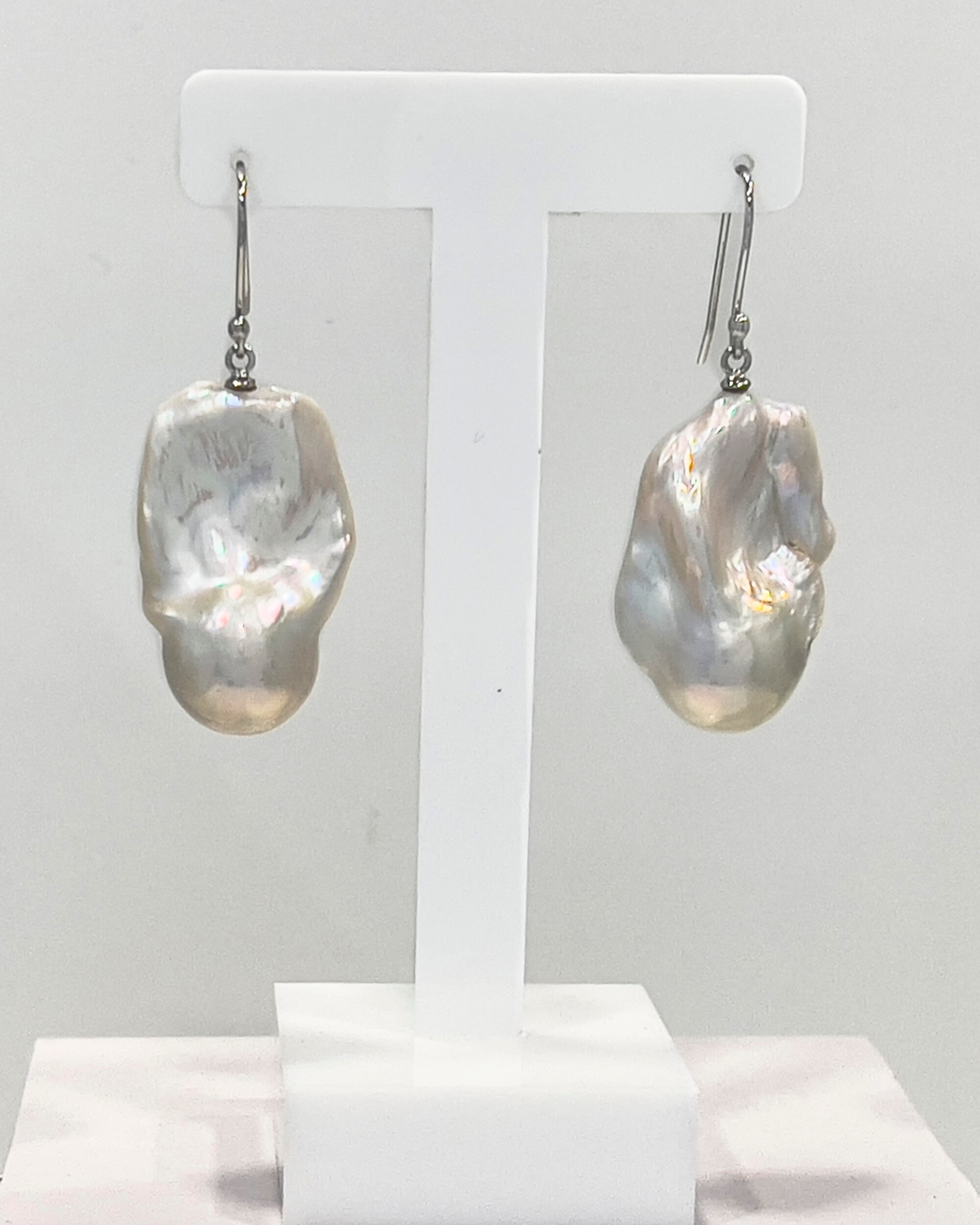 Signature baroque pearl drop earrings in rhodium-plated sterling silver