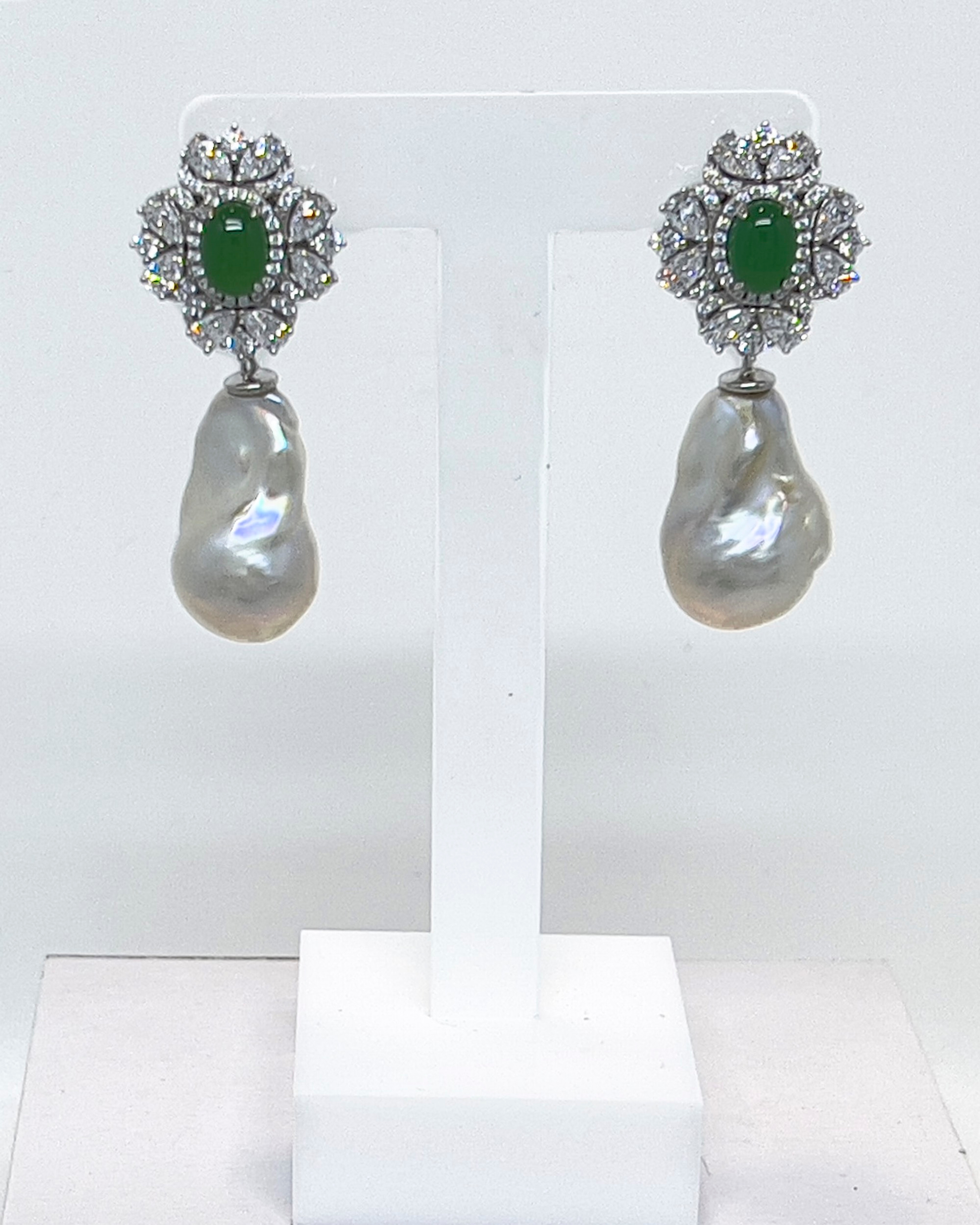 Signature baroque pearl drop earrings with Korean jade crystal stud