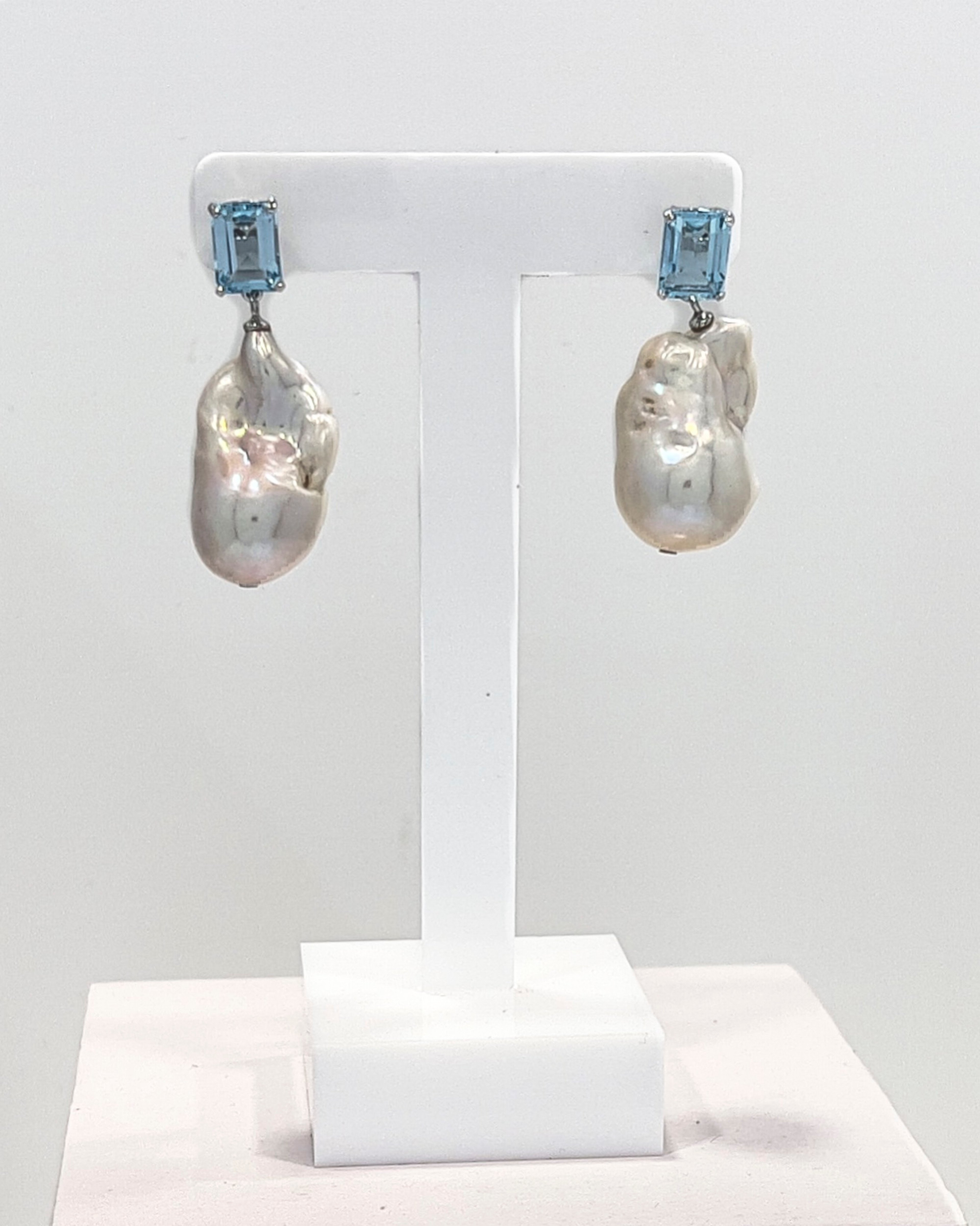 Signature baroque pearl and topaz drop earrings in silver
