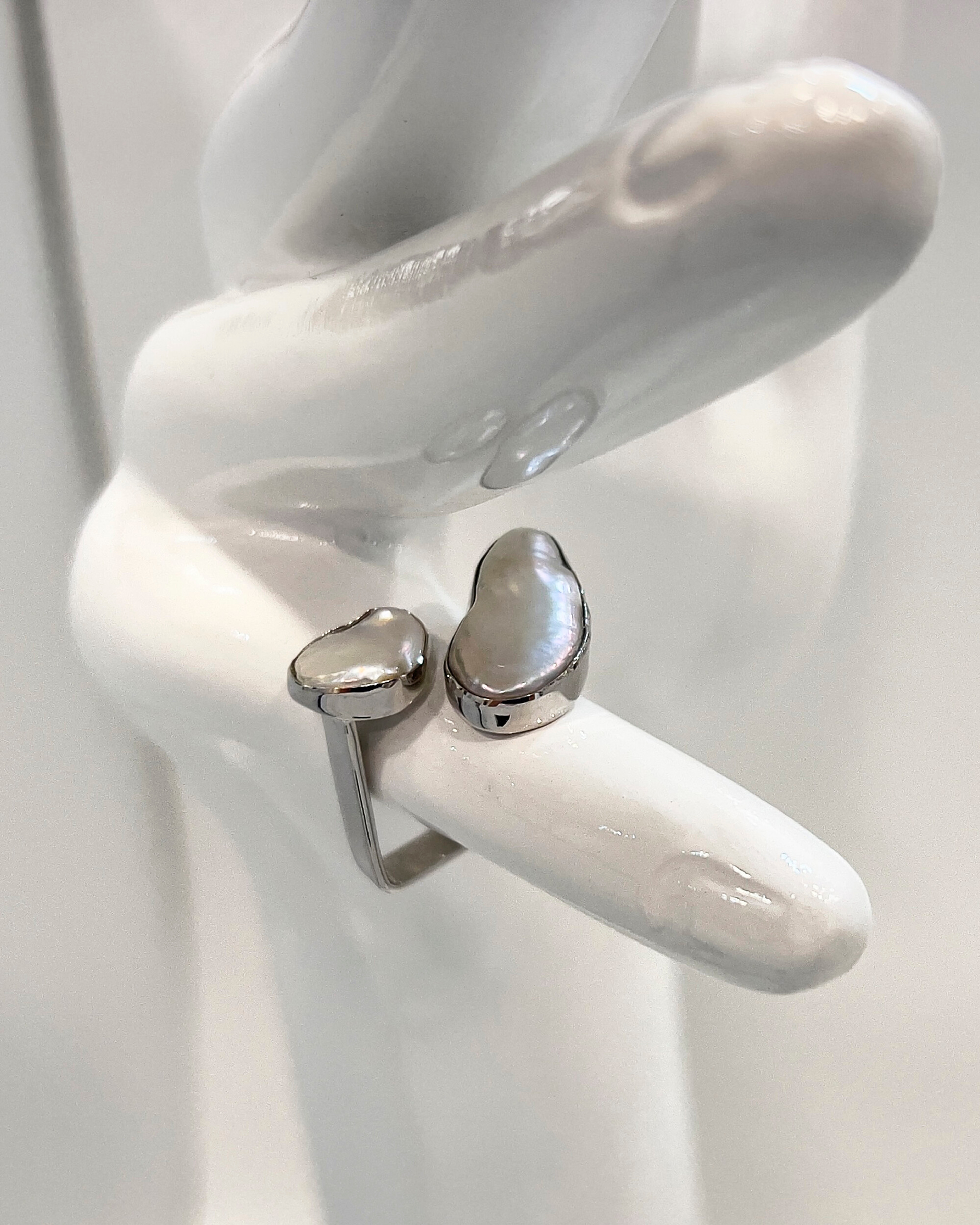 Signature keshi pearl statement ring with a square rhodium-plated sterling silver band